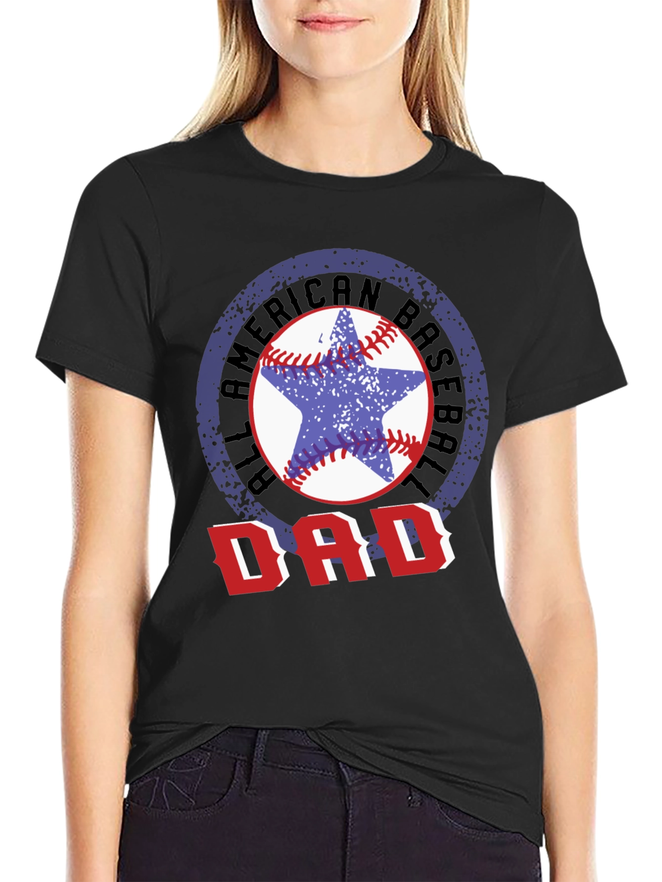 Black All American Baseball Dad T-Shirt view 2