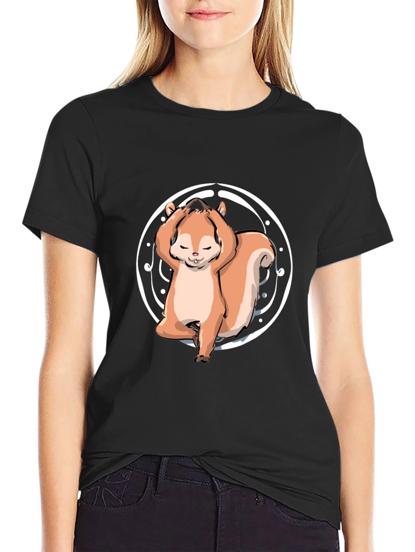 Black Yoga Squirrel Tee - Zen and Funny view 2