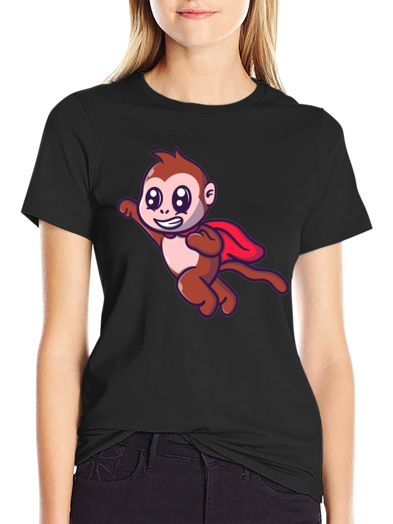 Black Superhero Monkey Black T-Shirt view 2