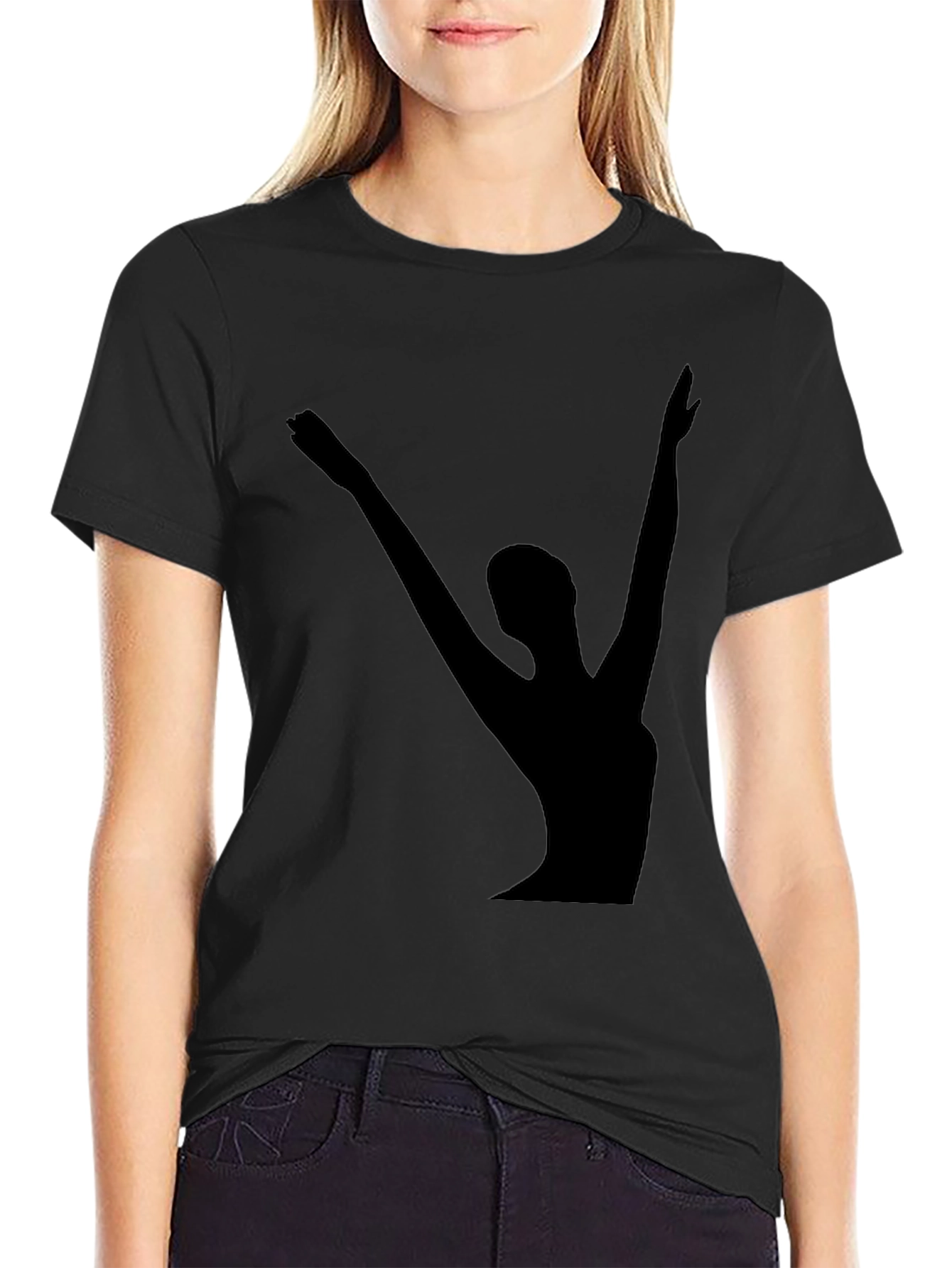 Black Silhouette Dancer Graphic Tee - Classic Black Cotton T-Shirt view 2