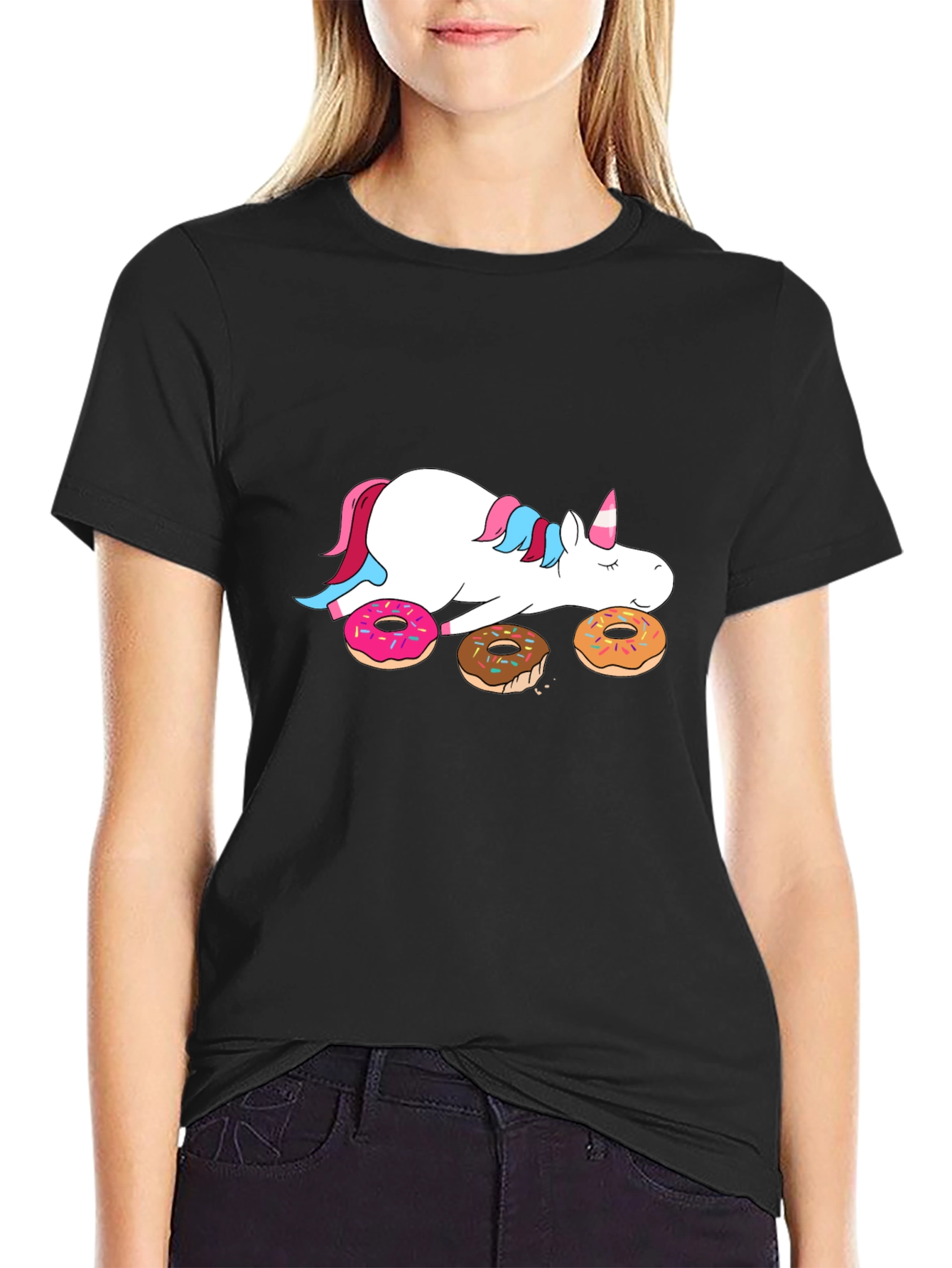 Black Unicorn Donuts T-Shirt - Whimsical Tee view 2