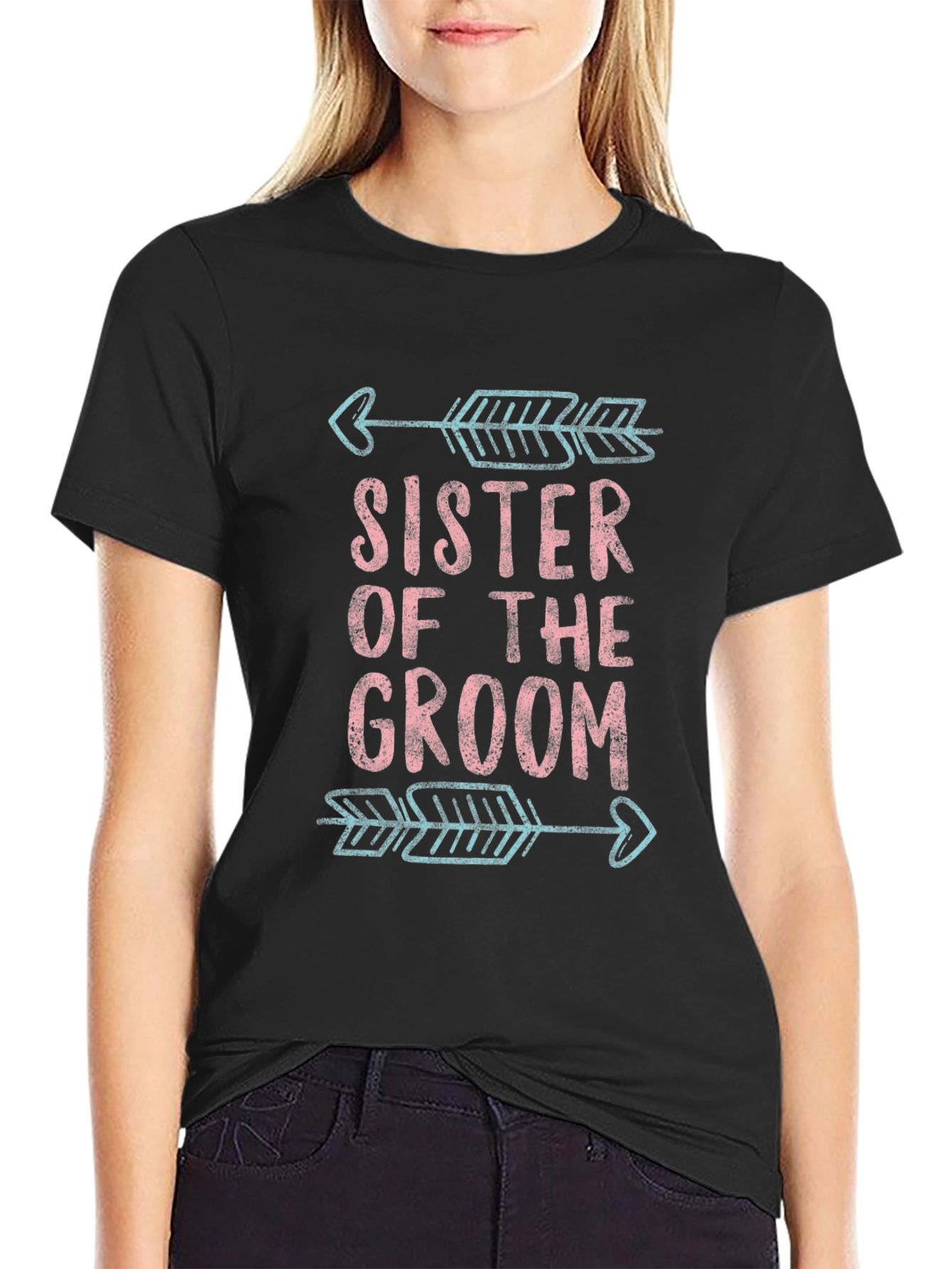 Black Sister of the Groom T-Shirt Wedding Party view 2