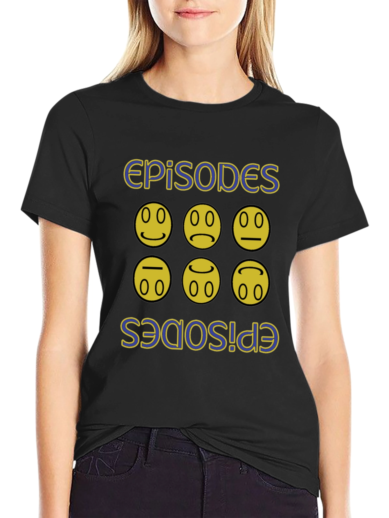 Black Episodes Faces Graphic Black T-Shirt view 2