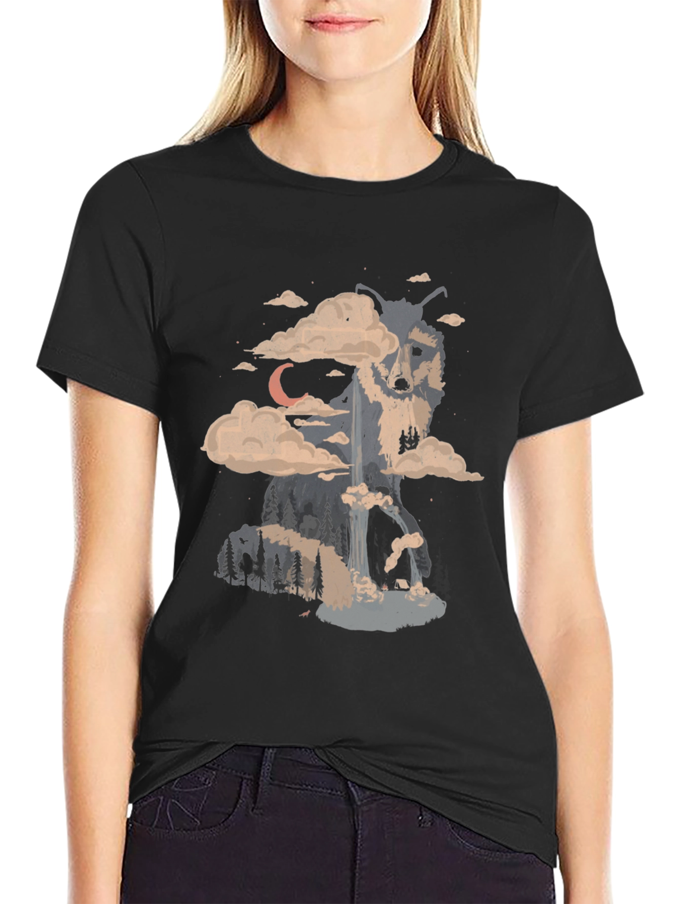 Black Wolf Landscape Graphic Tee - Nature Inspired Print view 2