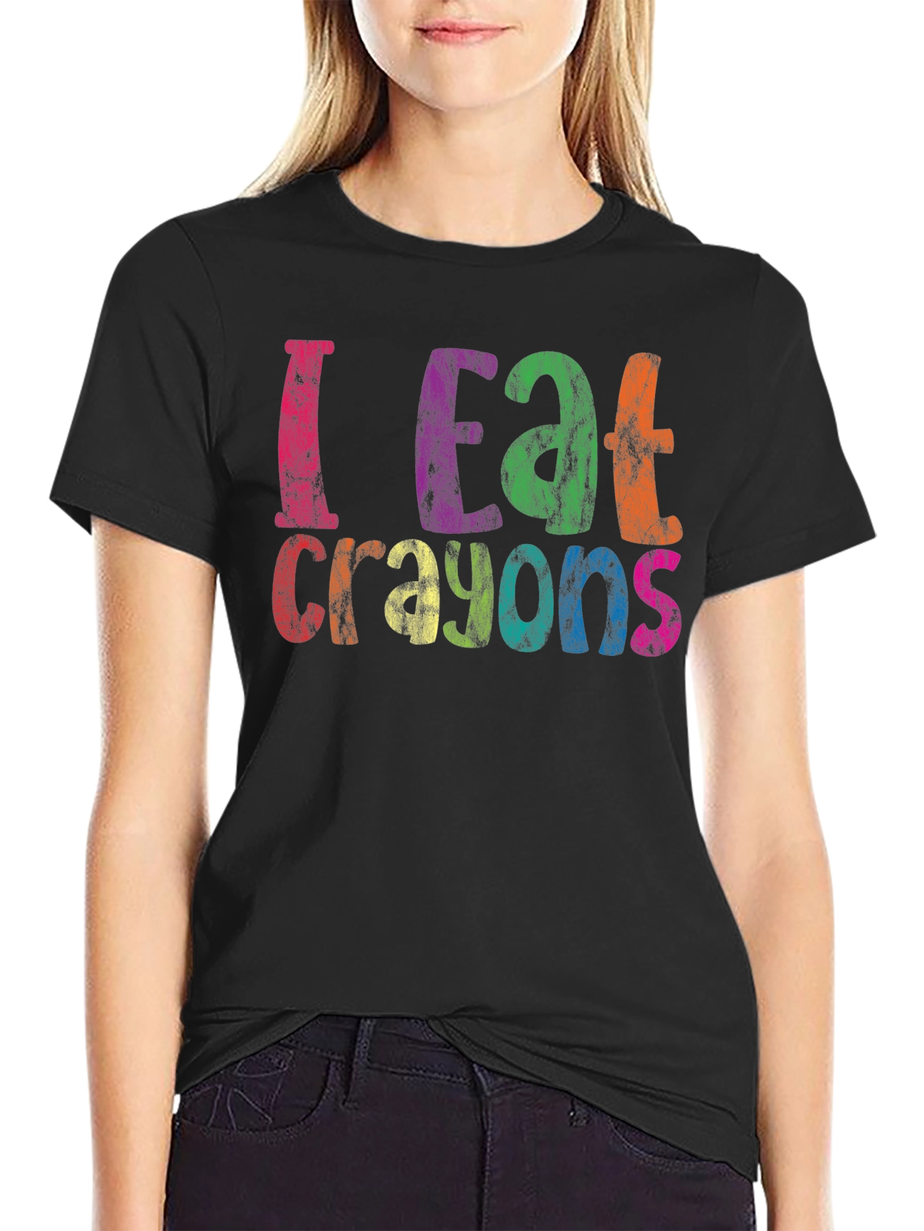 Black I Eat Crayons Funny Graphic Tee view 2