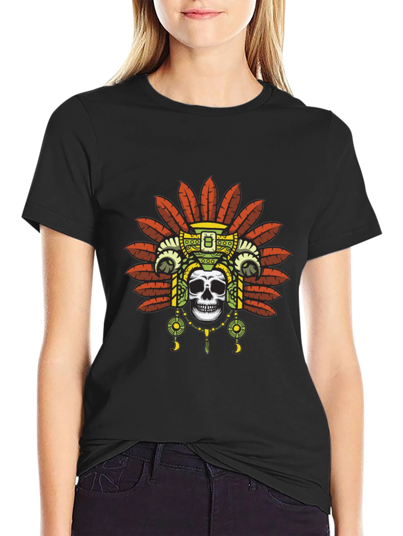 Black Skull Headdress Graphic Tee - Black T-Shirt view 2