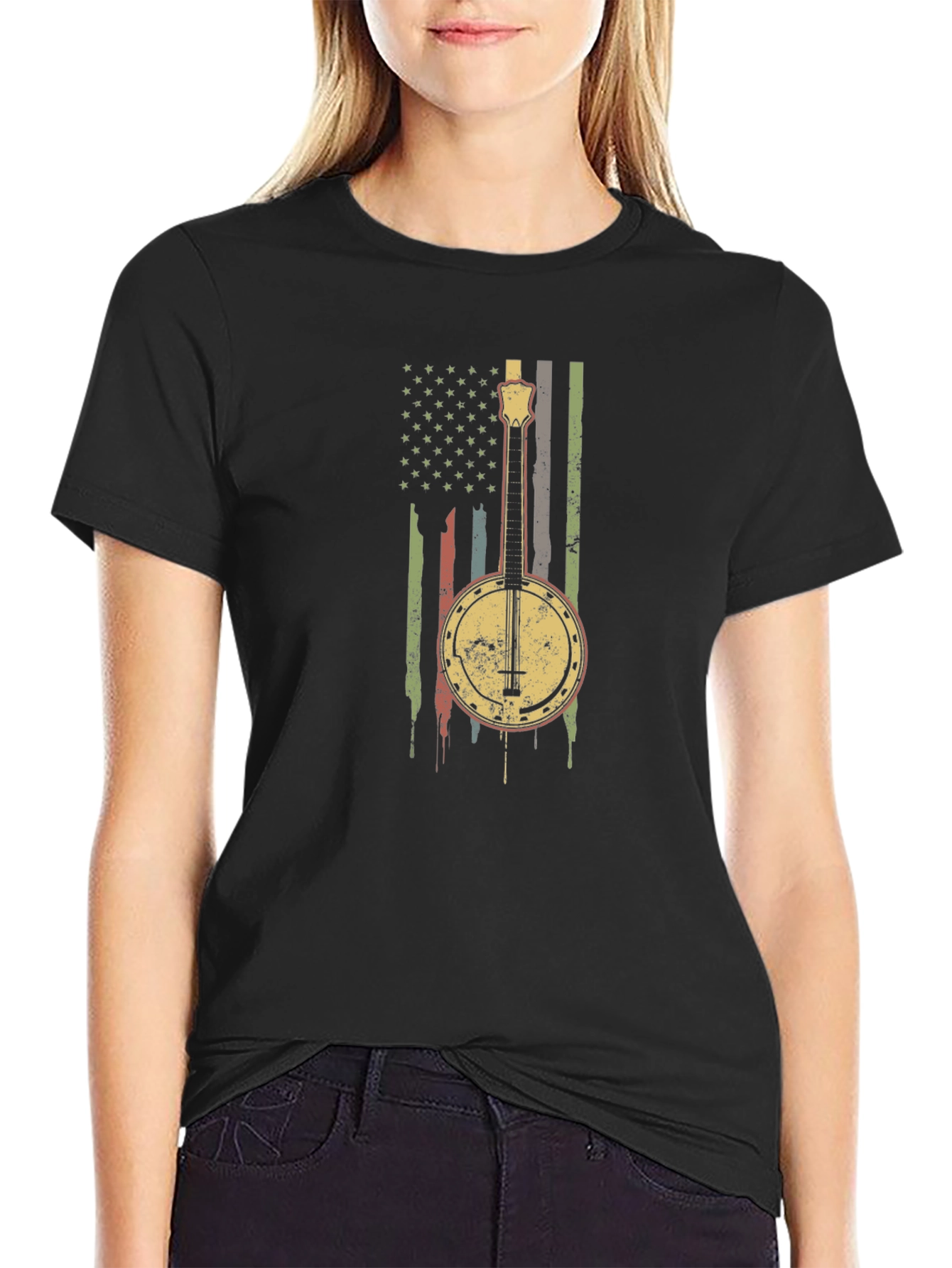Black Banjo American Flag Graphic Tee view 2
