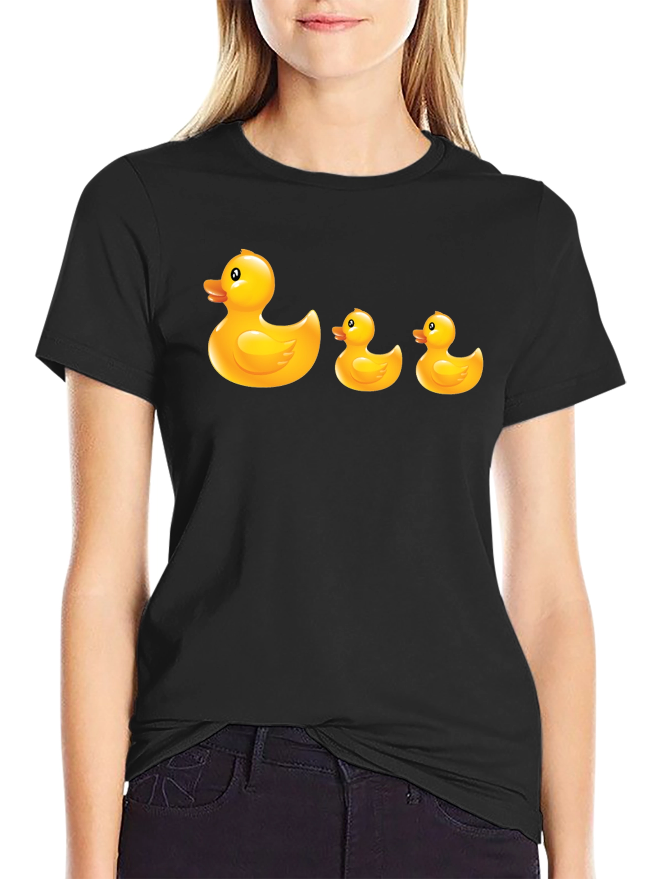 Black Rubber Duck T-Shirt - Quirky Black Cotton Tee view 2