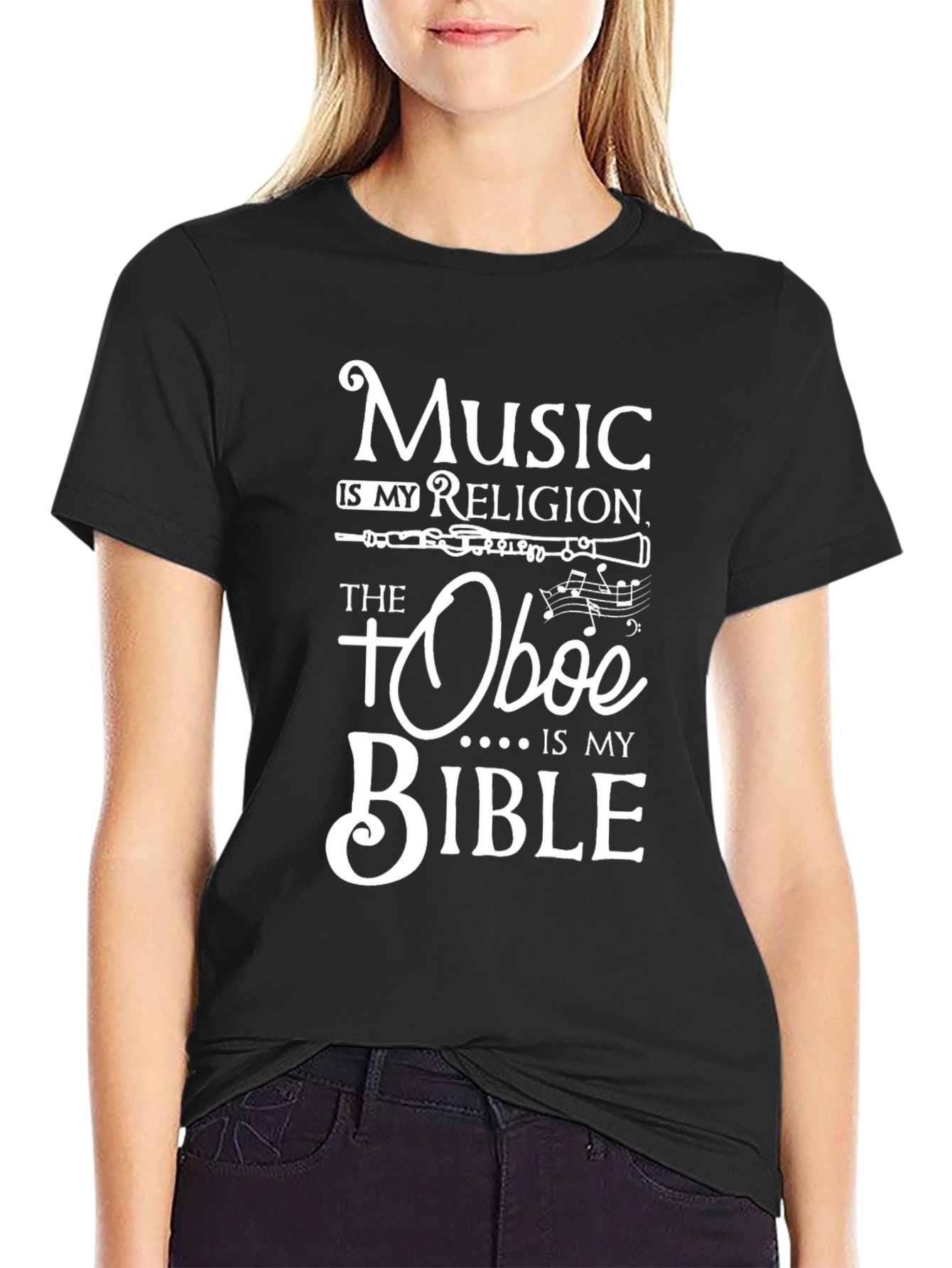 Black Music is My Religion Oboe Bible T-Shirt view 2