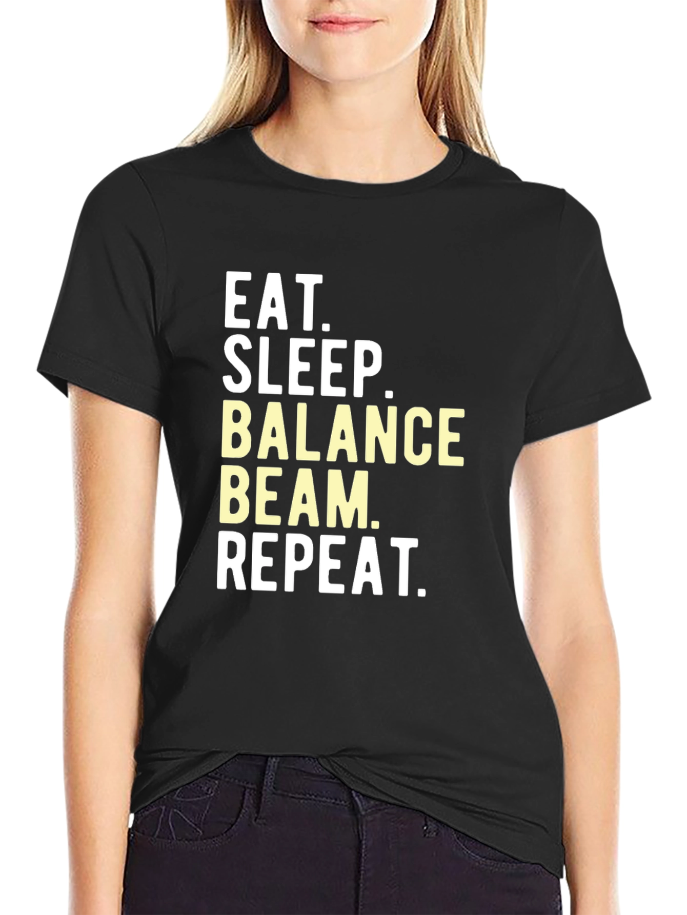 Black Eat, Sleep, Balance Beam, Repeat T-Shirt view 2