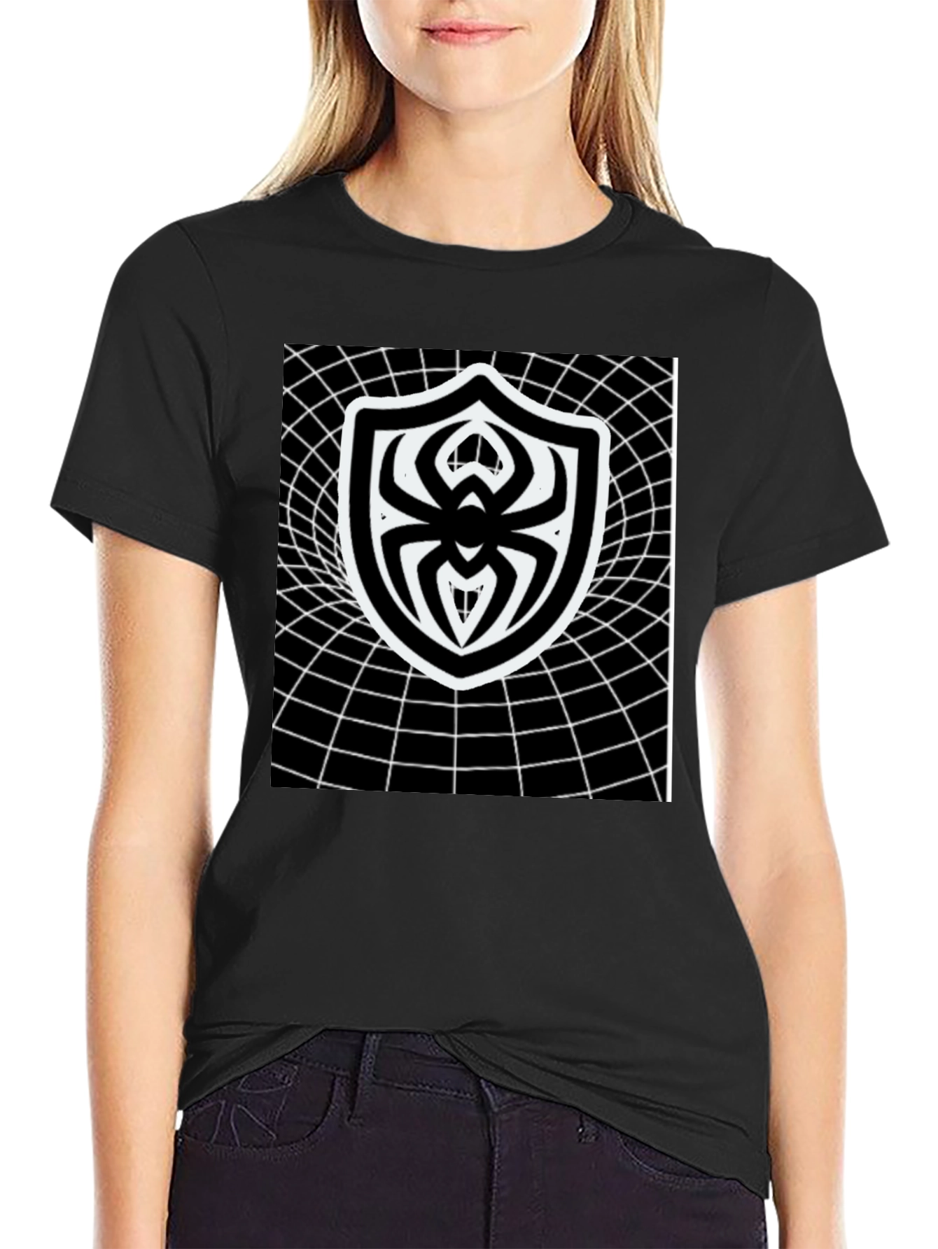 Black Spider Shield Black T-Shirt view 2