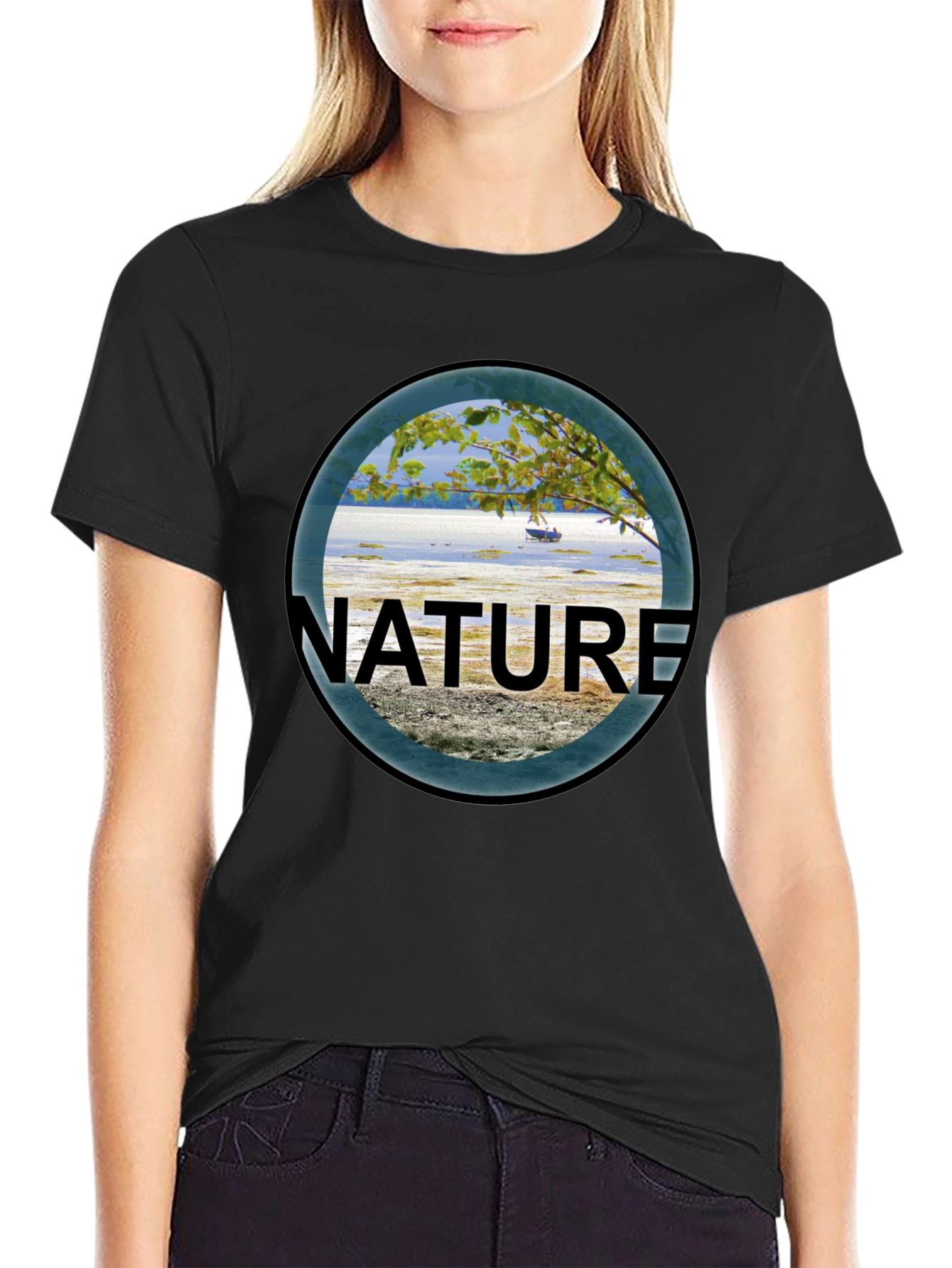 Black Nature Scene Graphic Black T-Shirt view 2