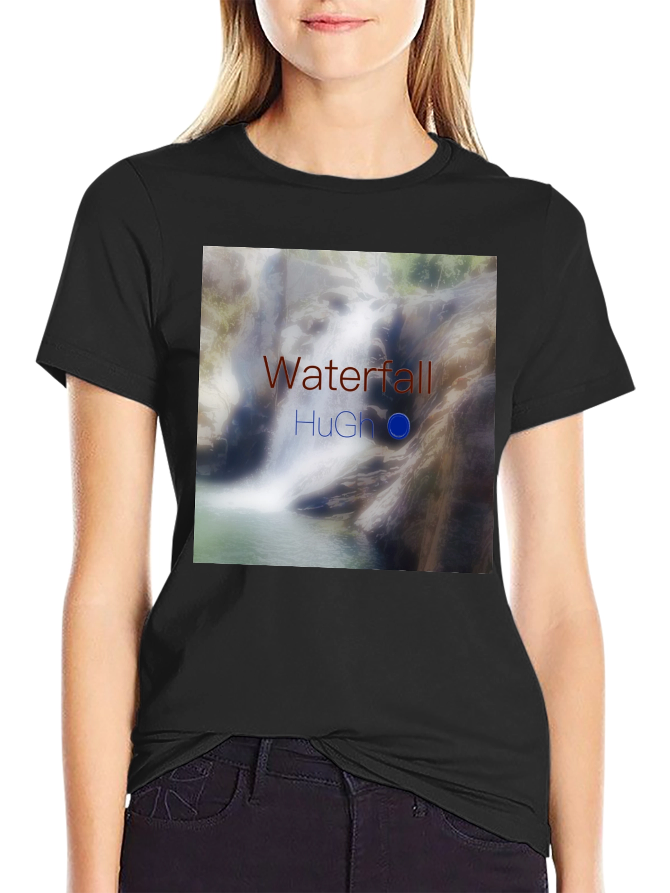 Black Waterfall Graphic Tee - Nature Inspired Design view 2
