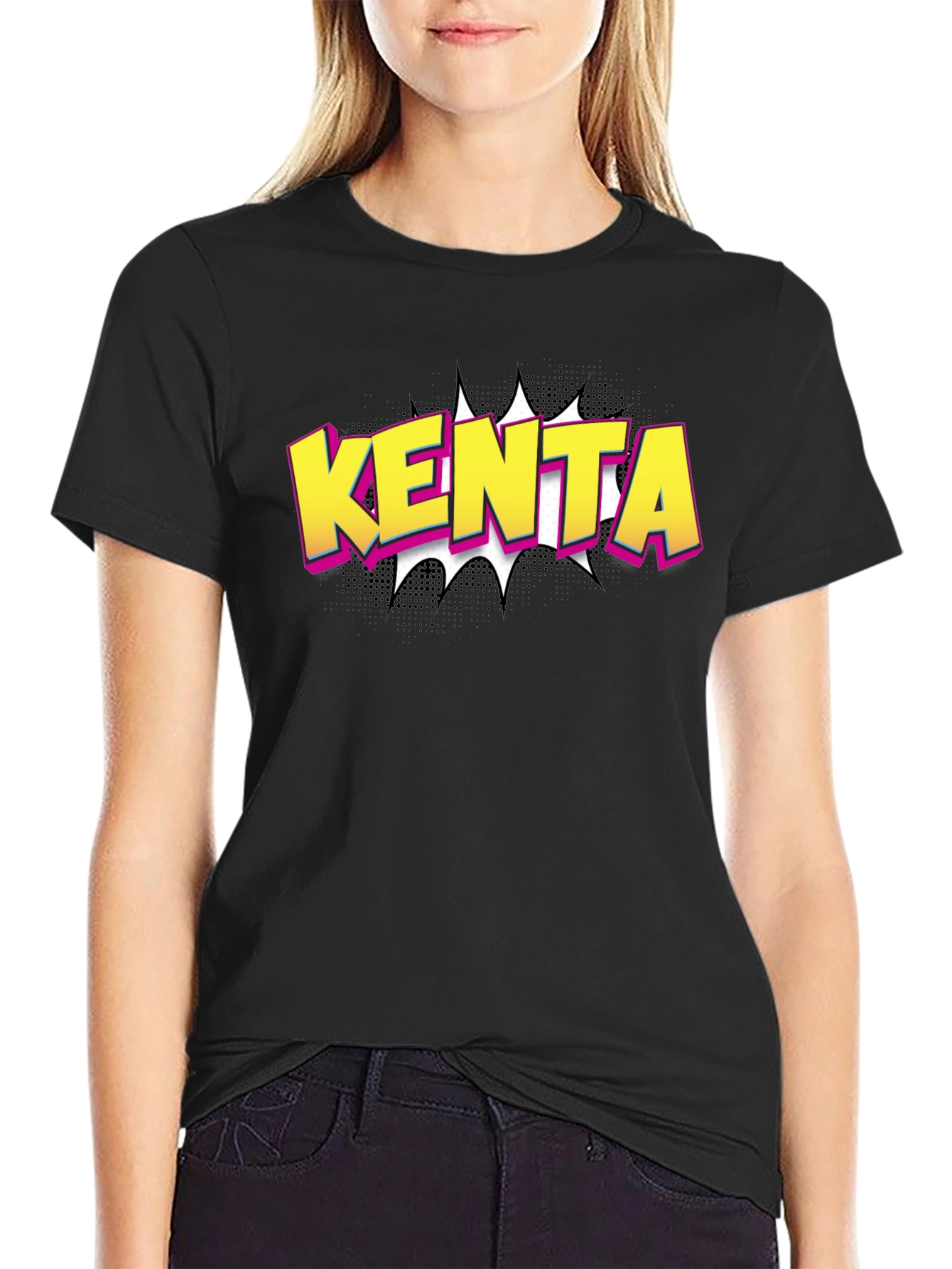 Black KENTA Comic Style T-Shirt - Bold Graphic Tee view 2