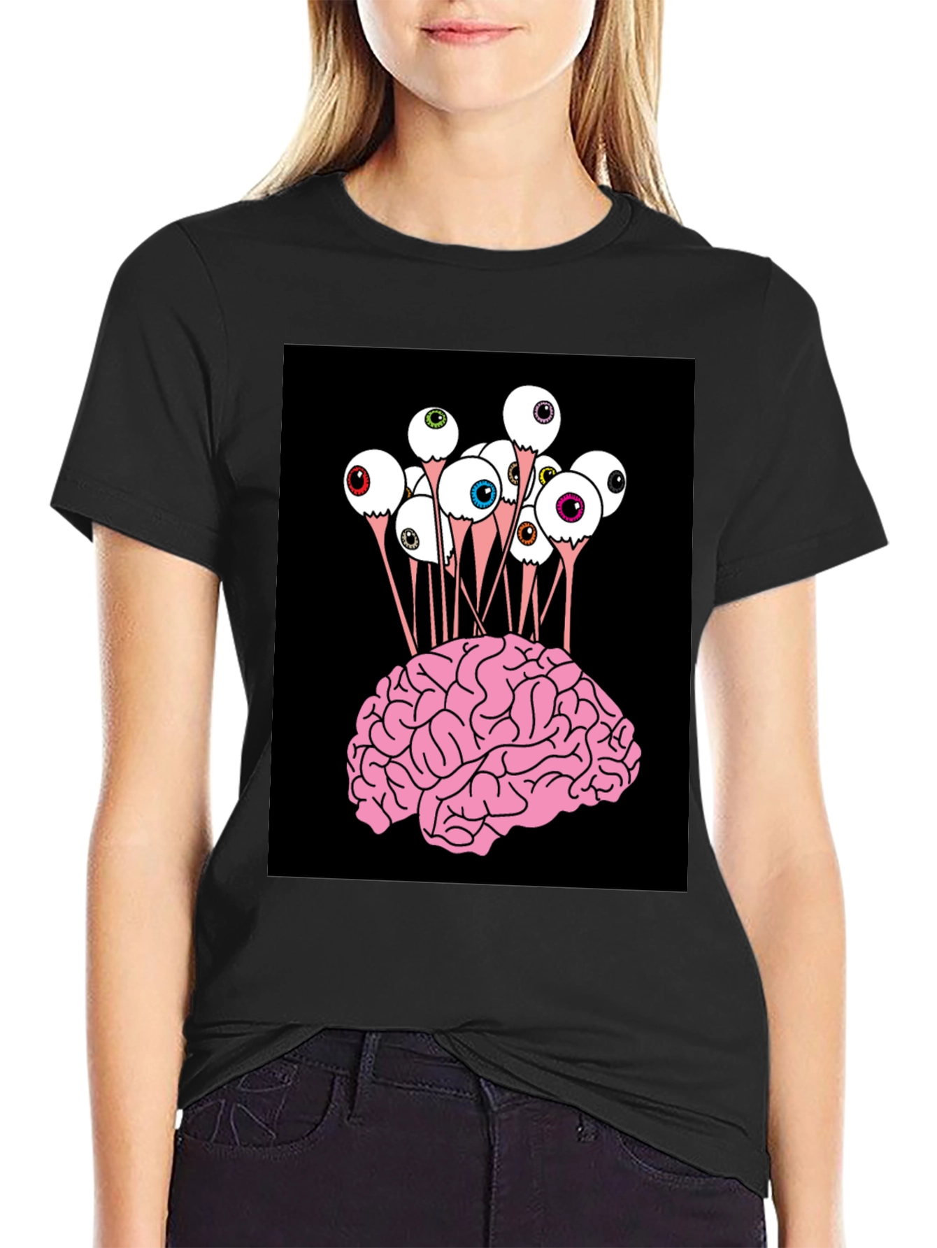 Black Brain & Eyeballs Graphic Tee view 2