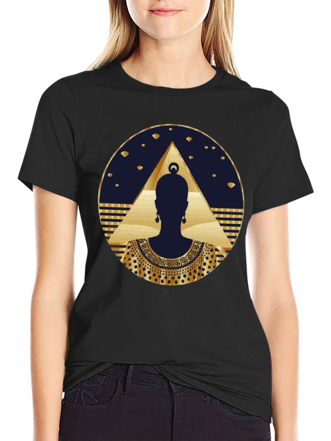 Black Egyptian Queen Graphic Tee - Black Cotton Blend view 2