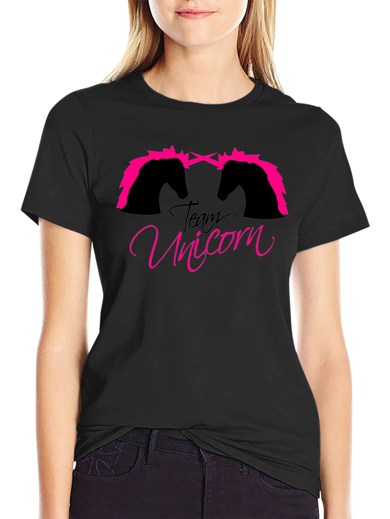 Black Team Unicorn Black Graphic Tee - Fun Novelty Shirt view 2