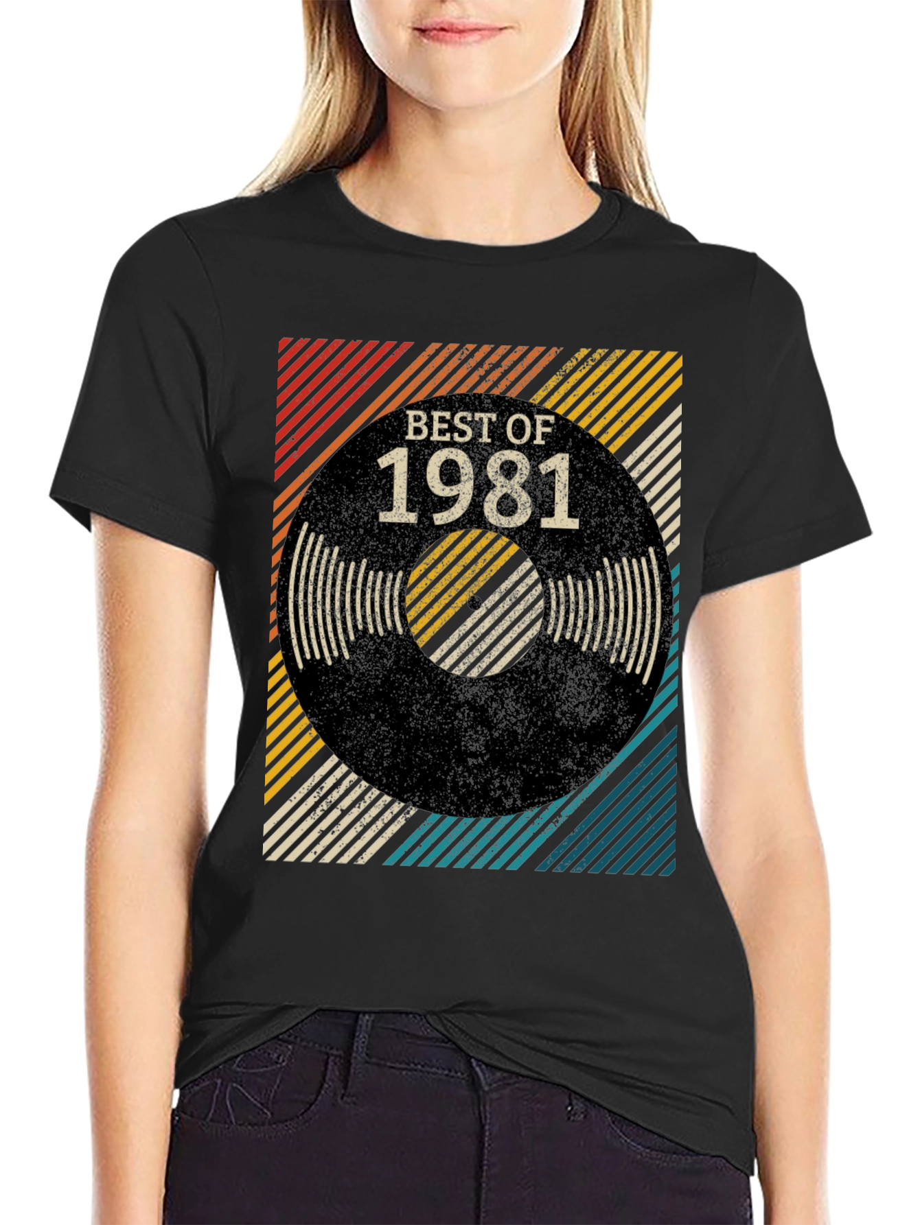 Black Best of 1981 Retro Vinyl T-Shirt view 2