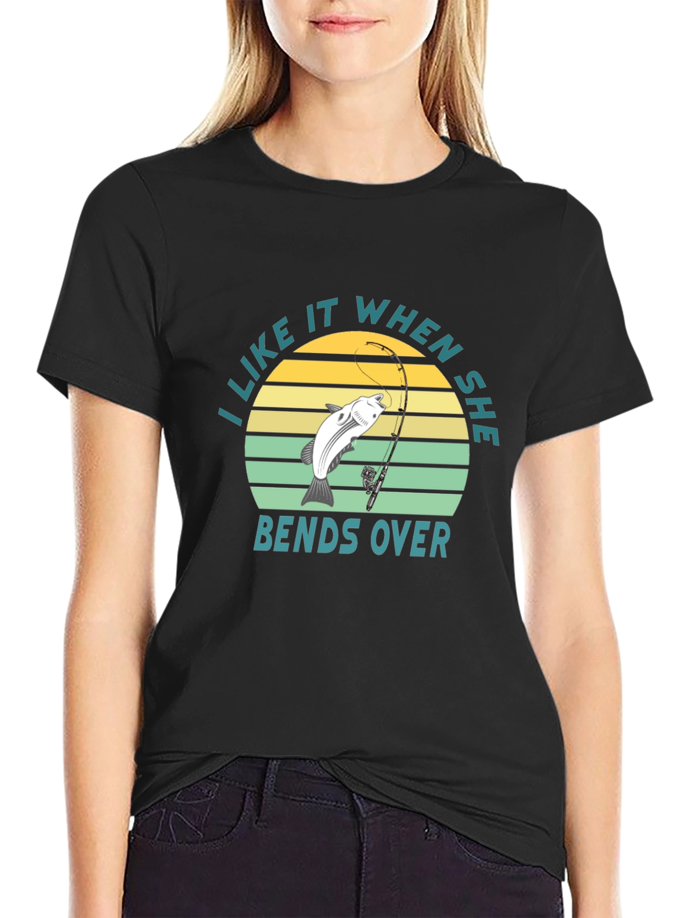 Black Fishing Humor T-Shirt - I Like It When She Bends Over view 2