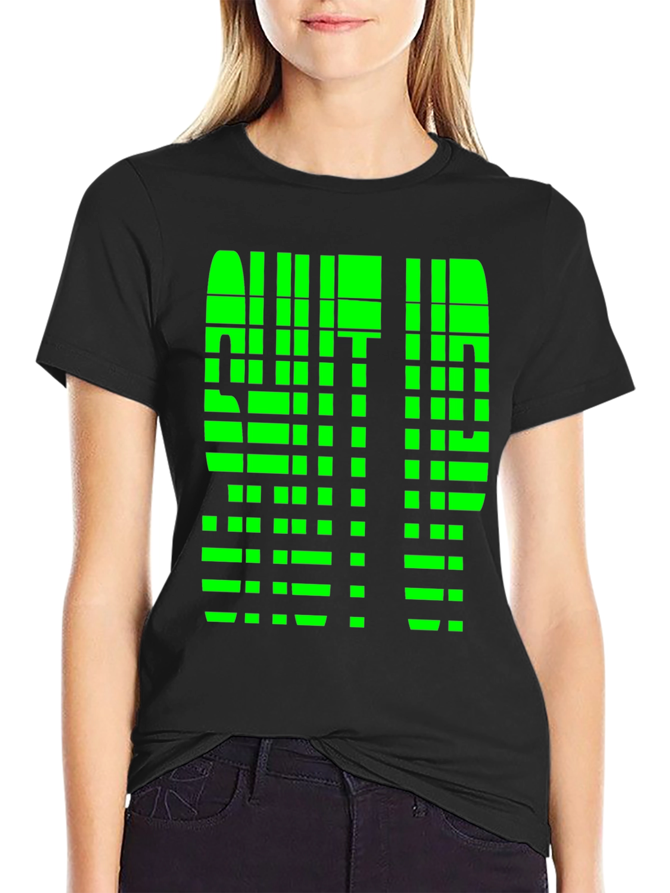 Black Geometric Pixelated Graphic Tee - Shut Up view 2