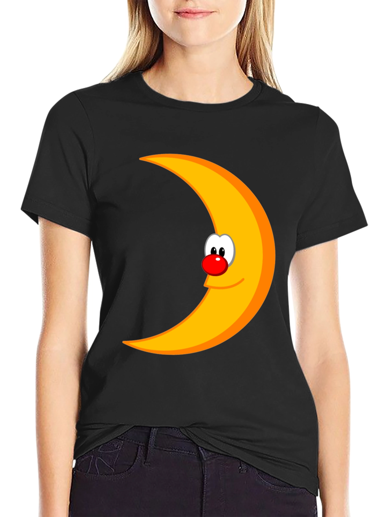 Black Funny Moon Face Graphic Black T-Shirt view 2
