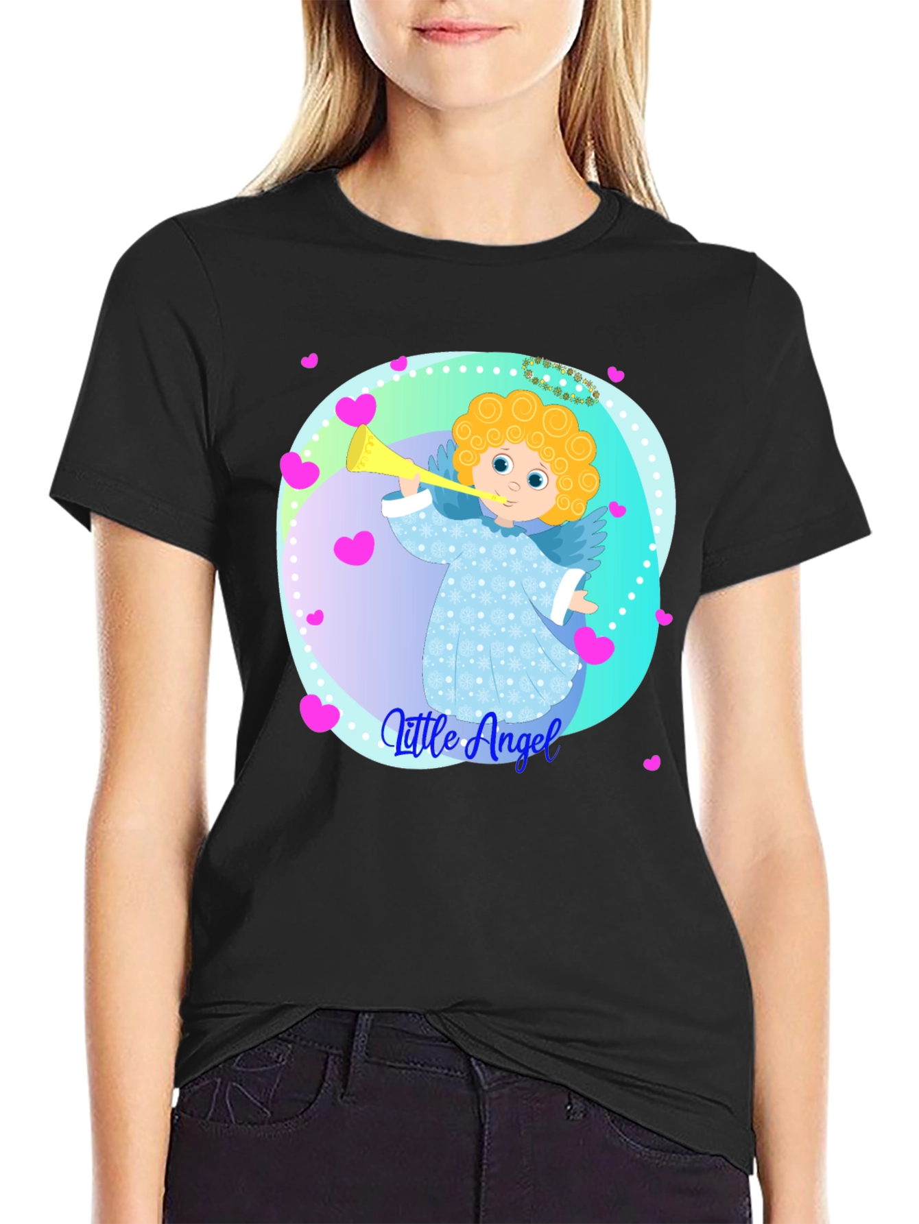 Black Little Angel Graphic Tee - Soft Cotton Comfort view 2