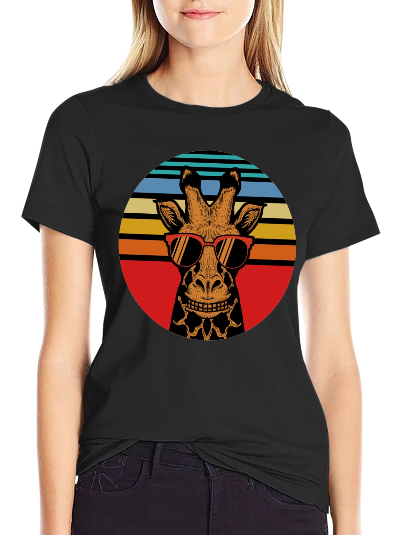 Black Retro Giraffe Sunglasses Graphic Tee view 2
