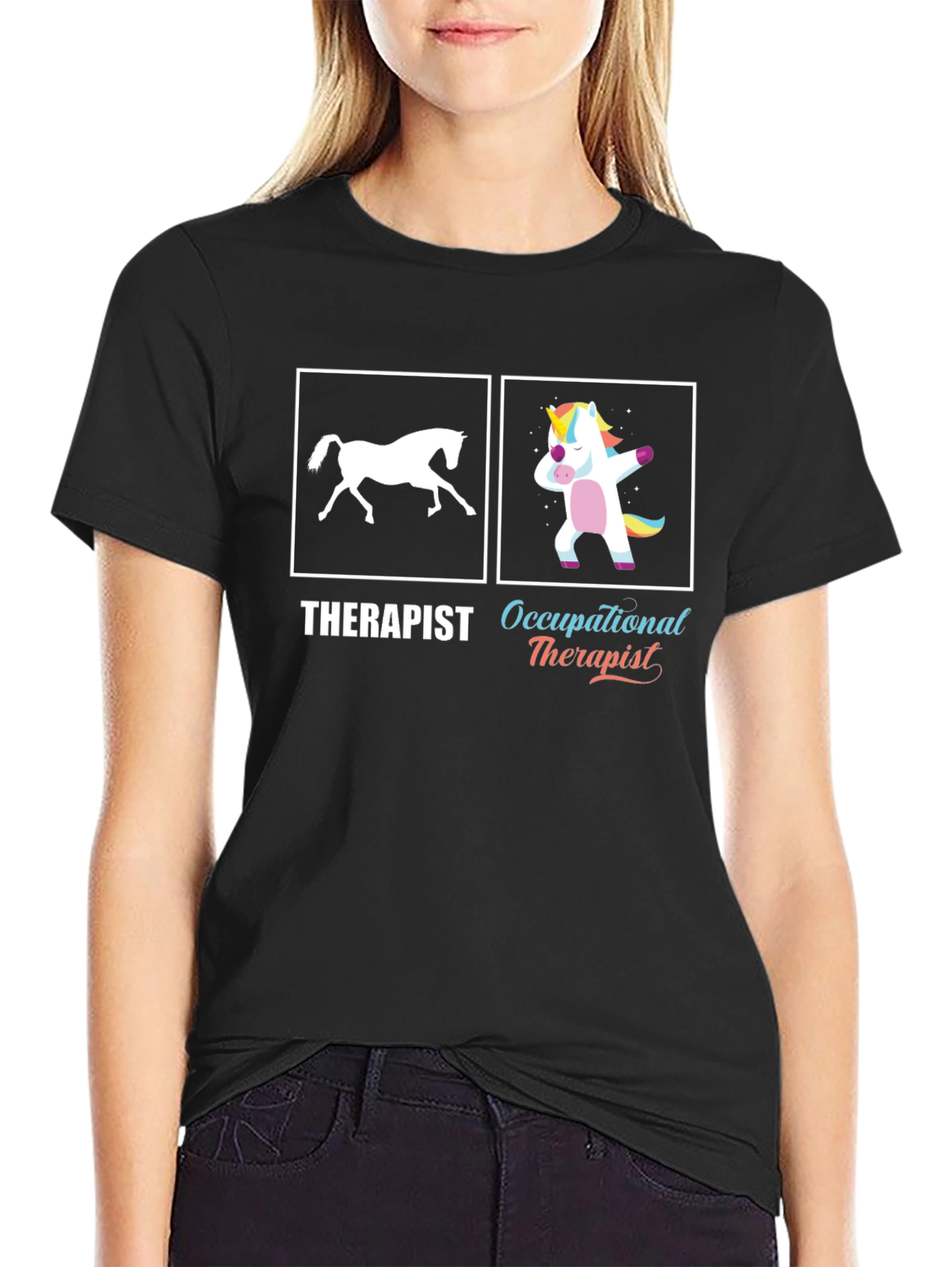 Black Funny Occupational Therapist T-Shirt, Unicorn Dab view 2
