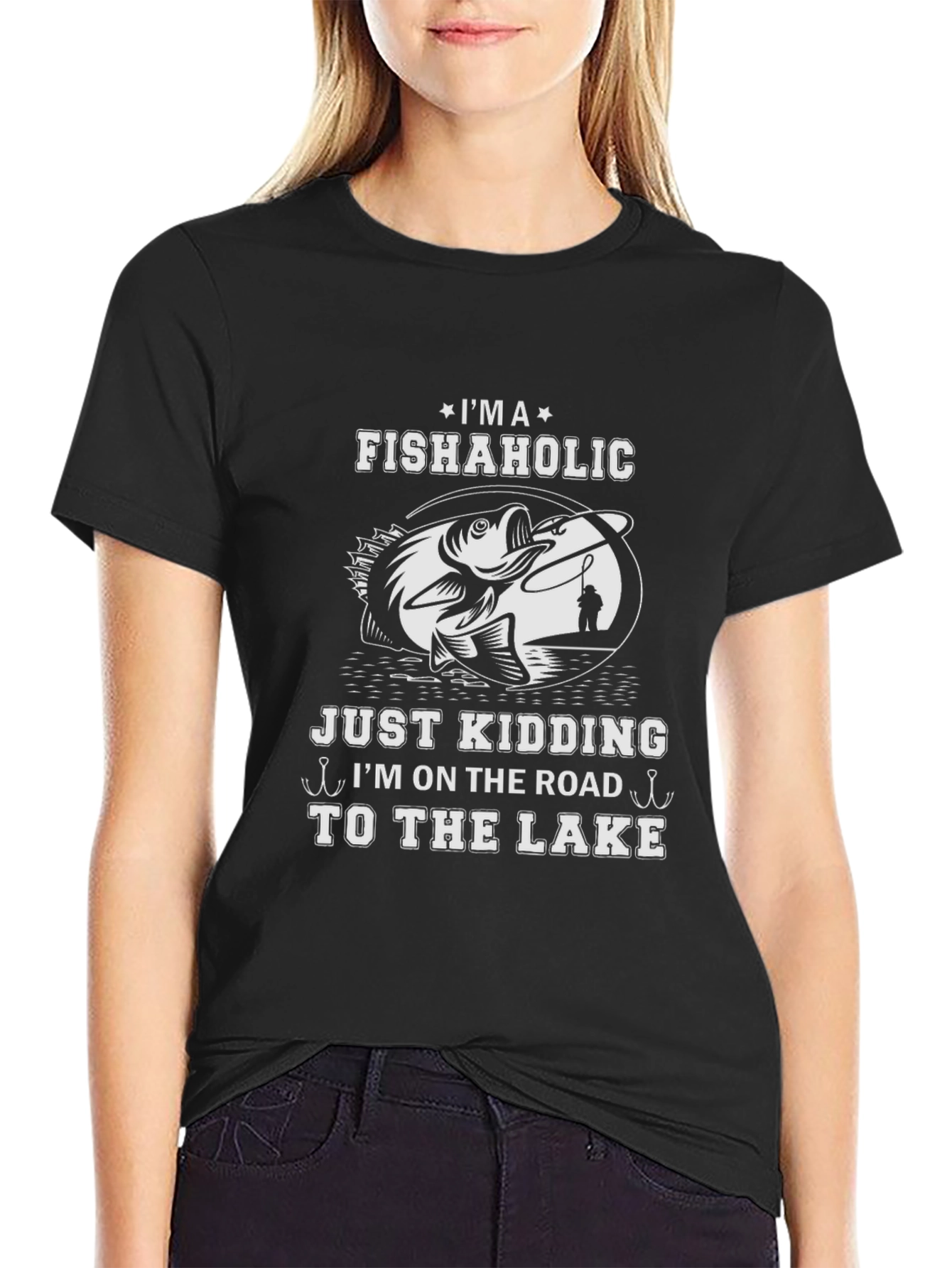 Black Fishaholic T-Shirt: Road to the Lake view 2