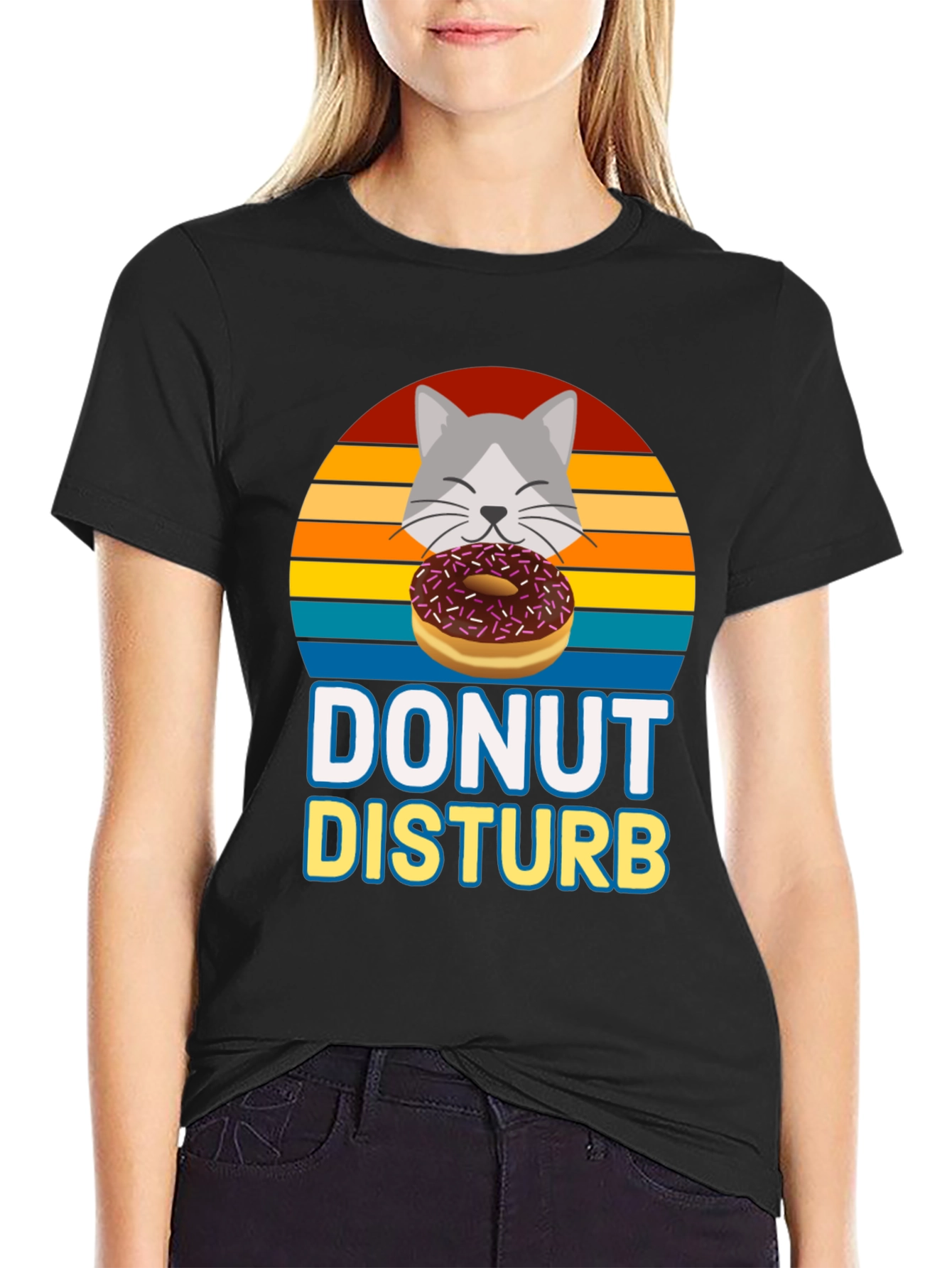 Black Donut Disturb Cat T-Shirt view 2