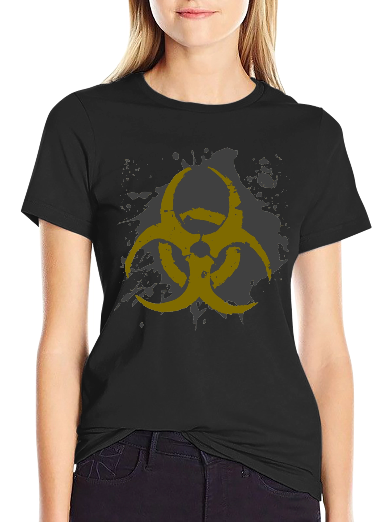 Black Biohazard Symbol Graphic Print Men's Black T-Shirt view 2