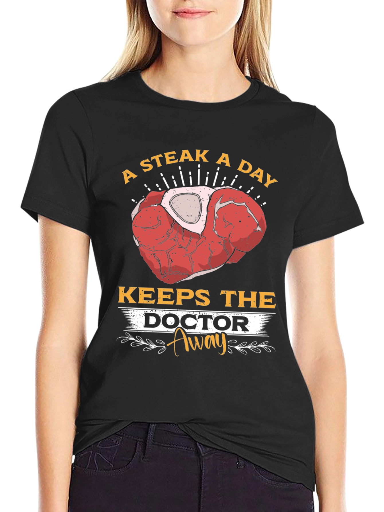 Black Steak A Day Keeps The Doctor Away T-Shirt view 2