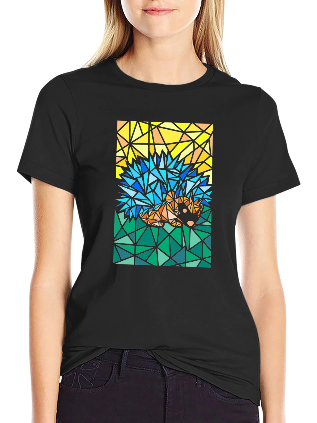 Black Abstract Hedgehog T-Shirt - Geometric Style view 2