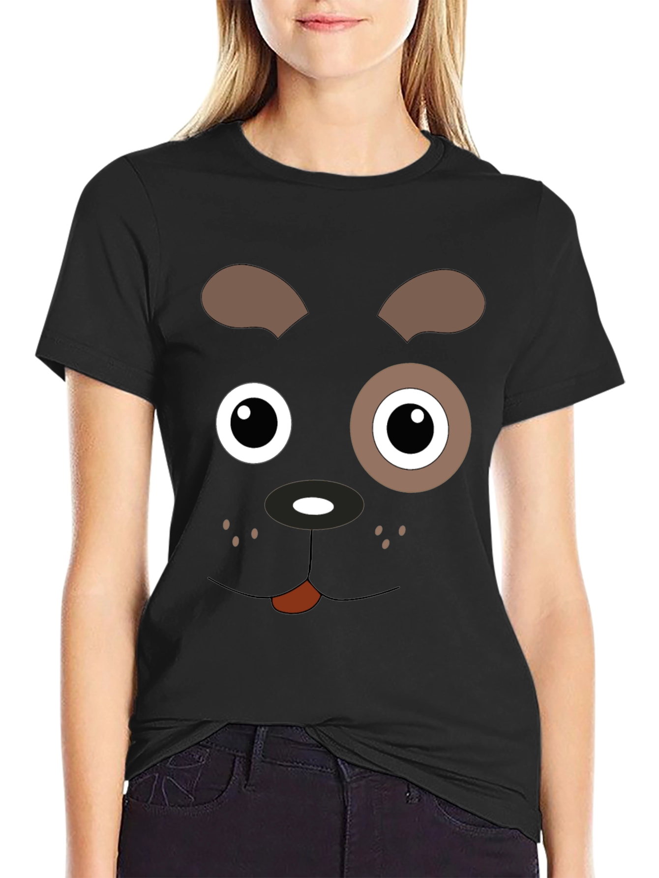 Black Dog Face Graphic Black T-Shirt view 2