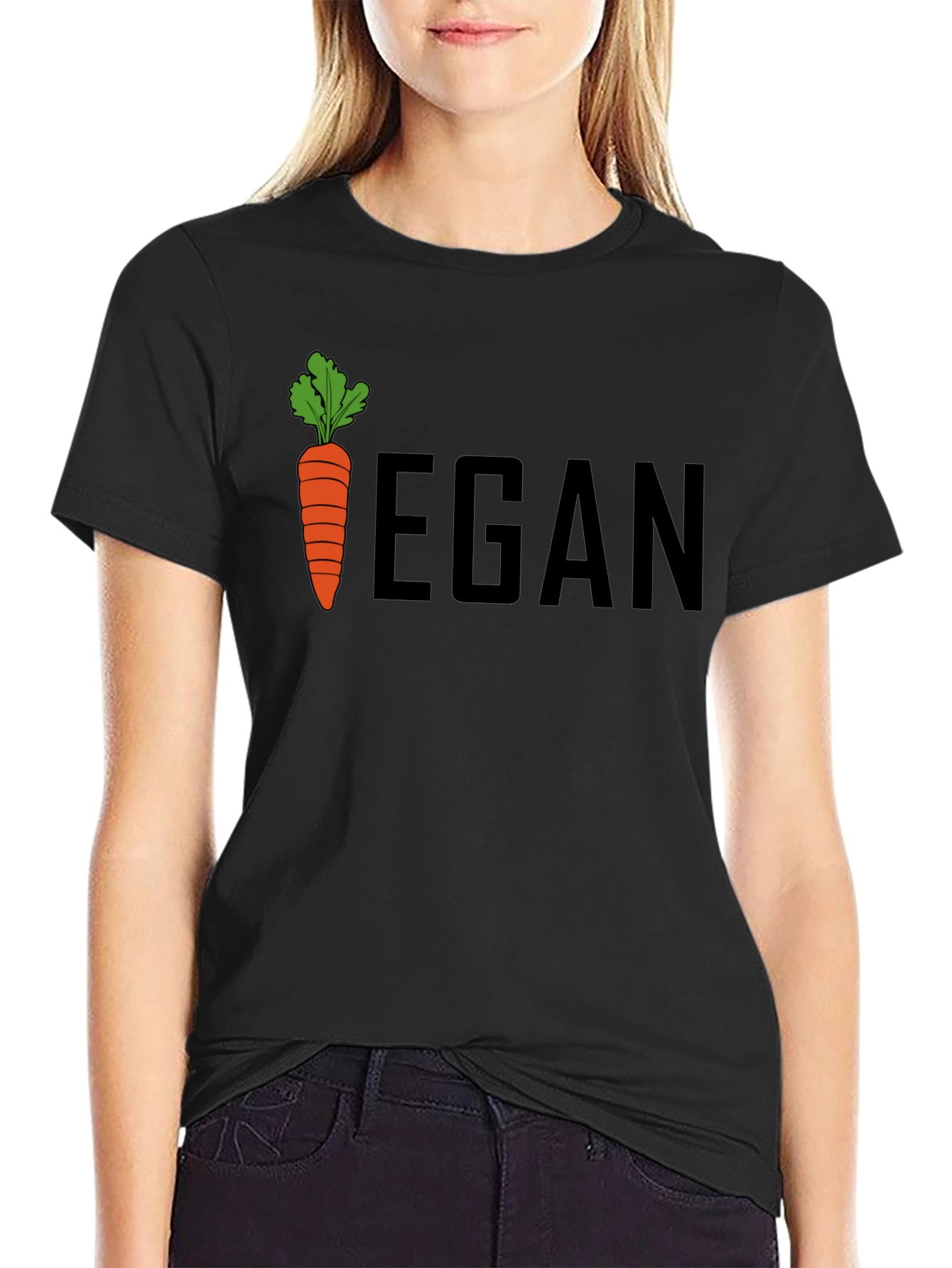 Black Vegan Carrot Graphic Tee - Unisex Black T-Shirt view 2