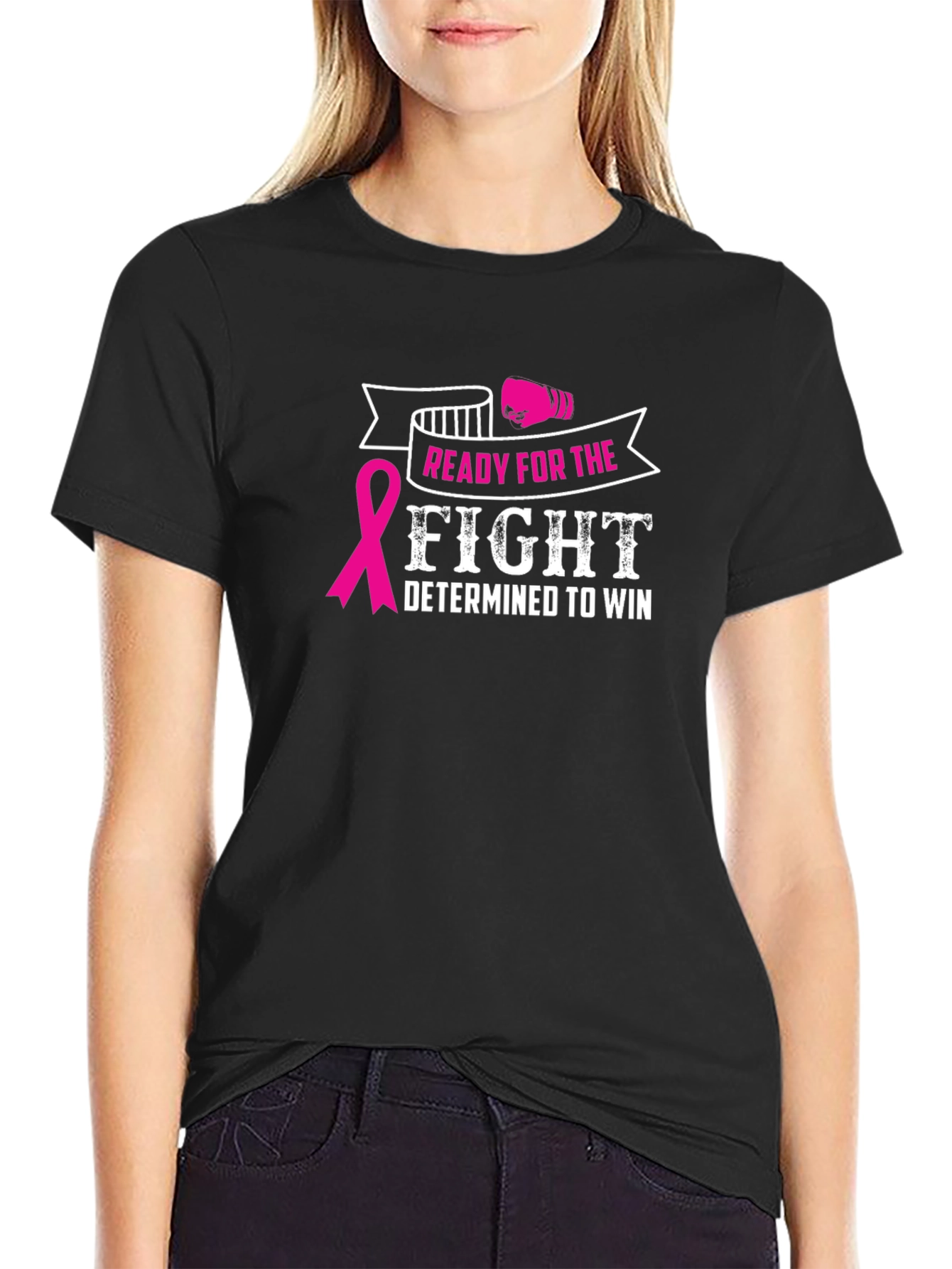 Black Ready for the Fight Breast Cancer Awareness T-Shirt view 2