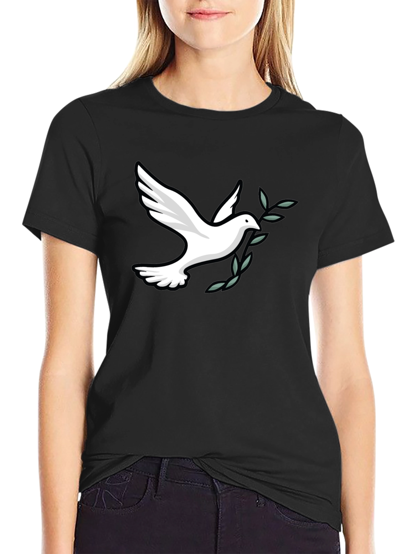 Black Peace Dove Graphic Tee - Soft Black Cotton Blend view 2