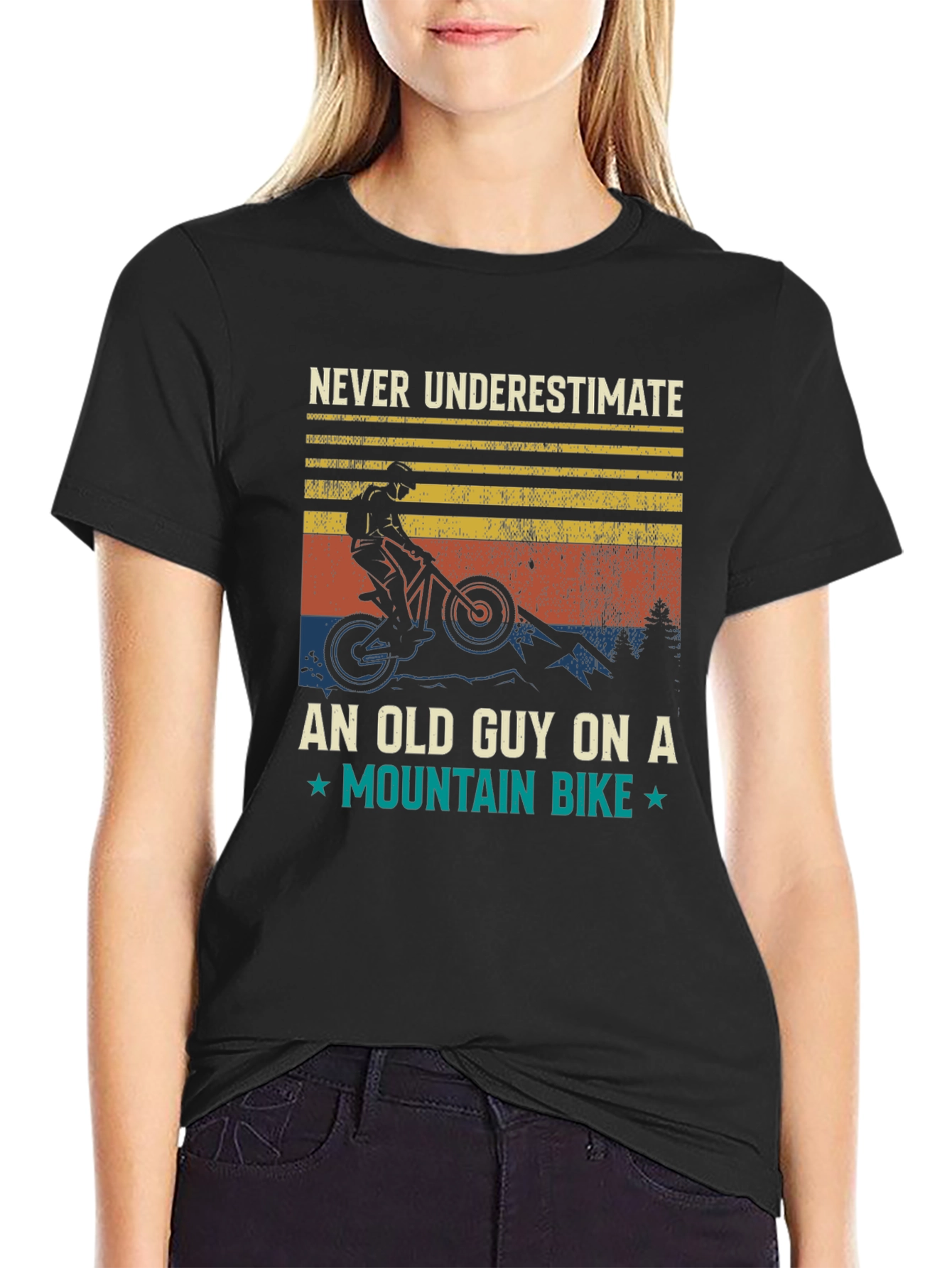 Black Never Underestimate Old Guy Mountain Bike T-Shirt view 2