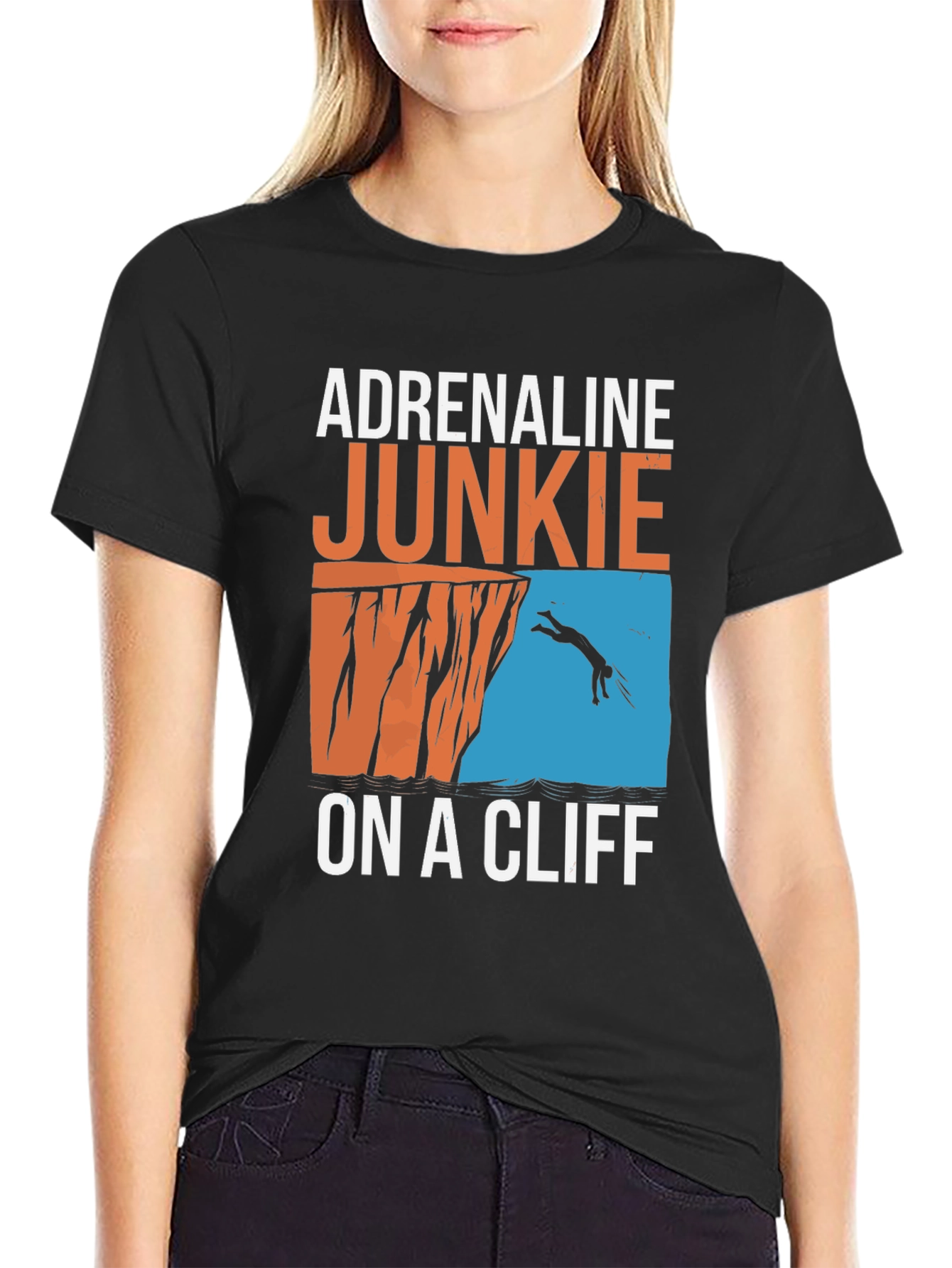 Black Adrenaline Junkie On A Cliff T-Shirt - Black view 2