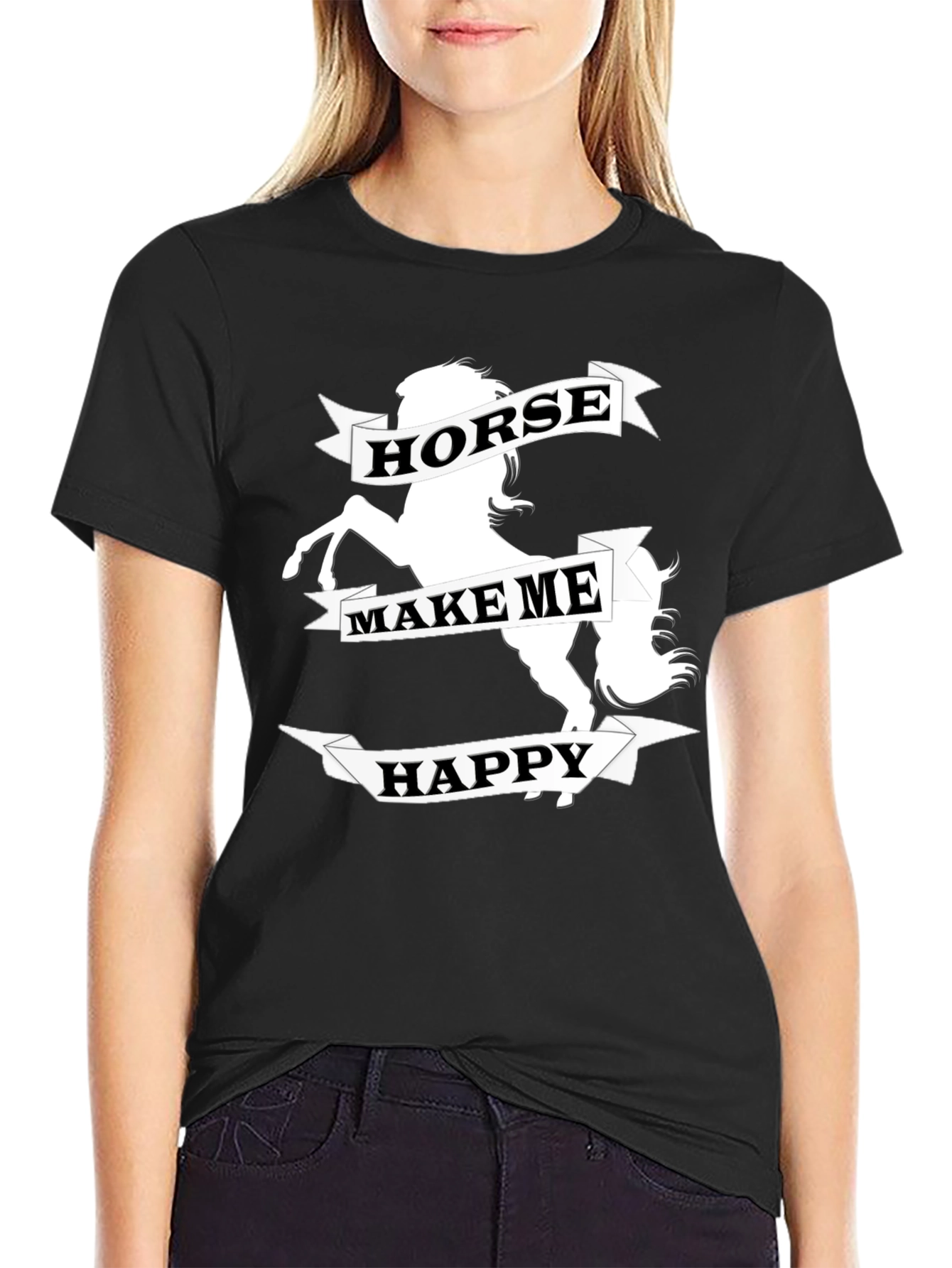 Black Horse Make Me Happy Graphic Tee - Black view 2