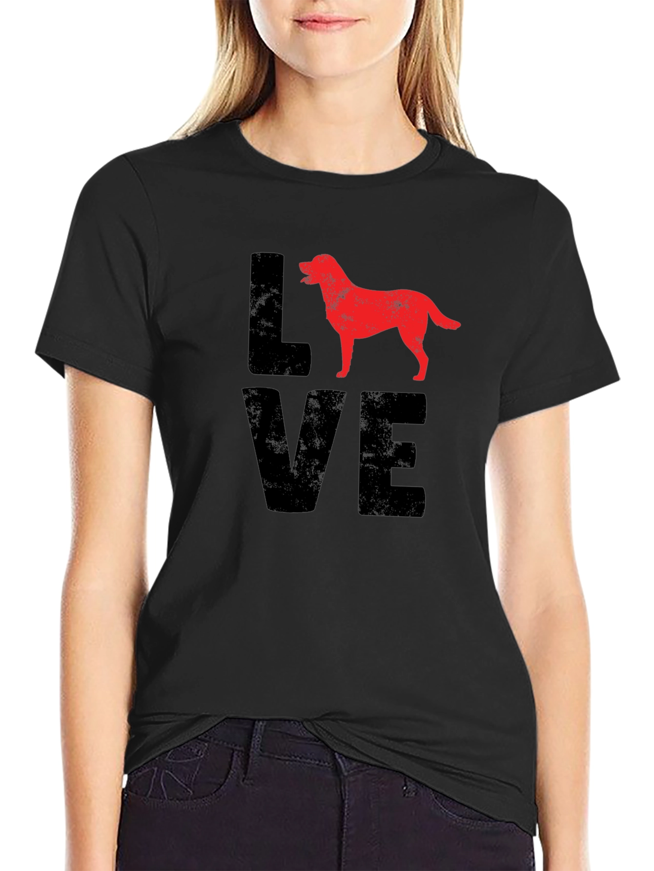 Black Love Dog Graphic Tee - Black Cotton Casual T-Shirt view 2