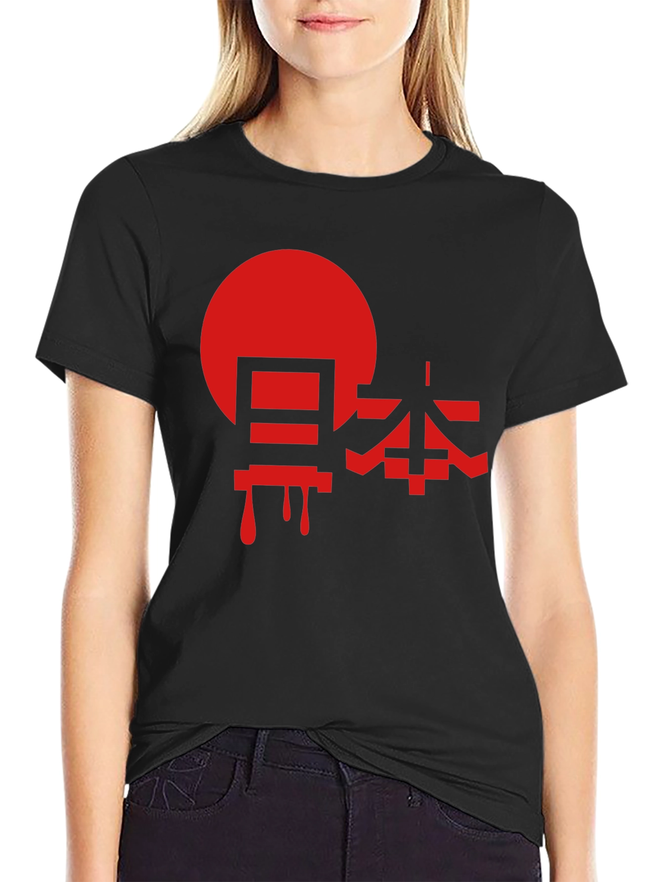 Black Japanese Flag Kanji Graphic Black T-Shirt view 2