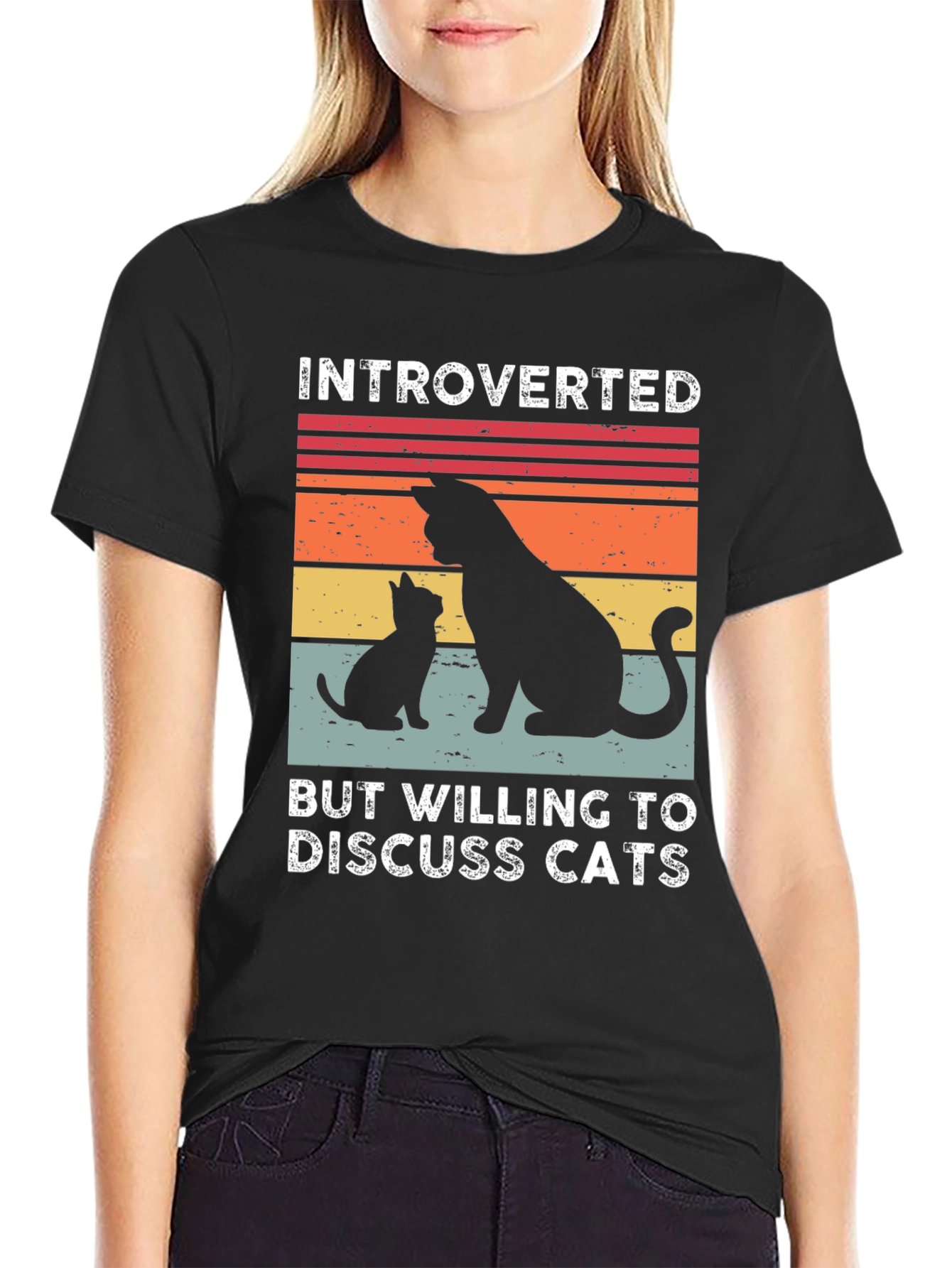 Black Introverted Cat Lover Tee - Discuss Cats! Unisex Shirt view 2