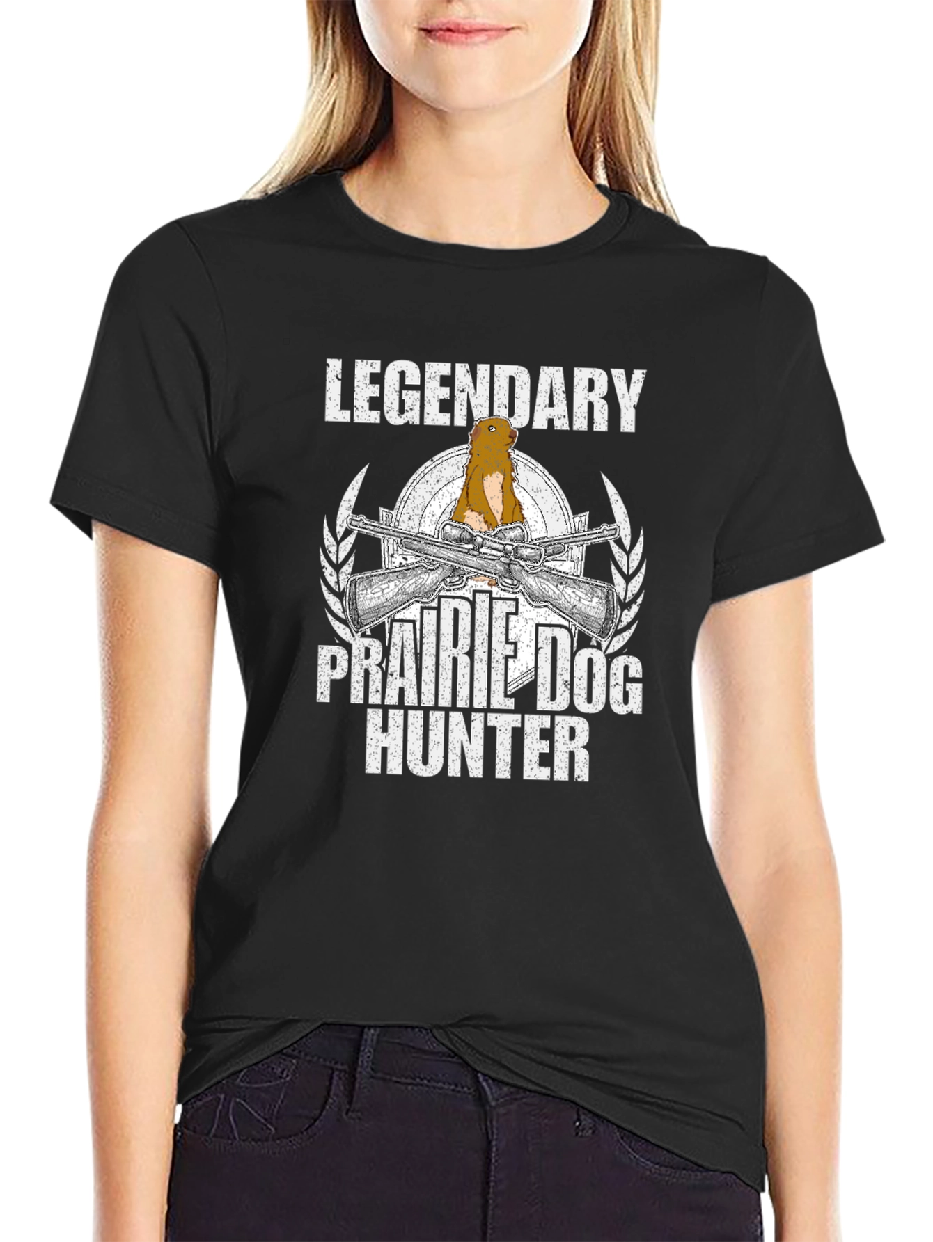 Black Legendary Prairie Dog Hunter Graphic T-Shirt view 2