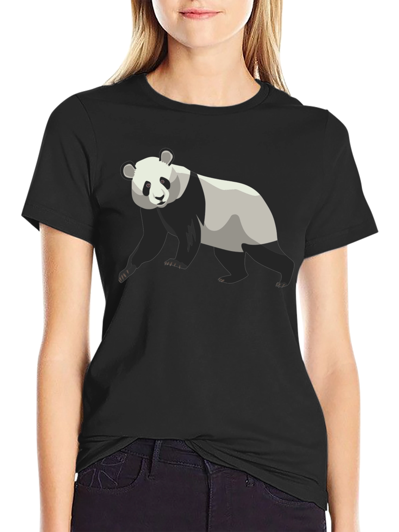 Black Panda Bear Graphic Tee - Black Cotton T-Shirt view 2
