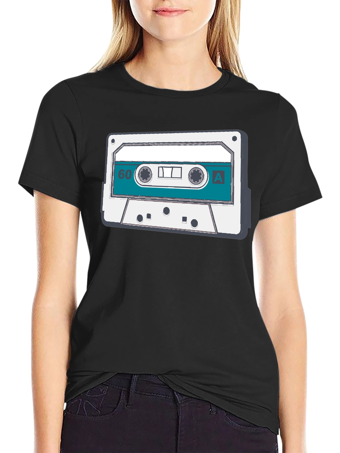 Black Retro Cassette Tape Graphic Tee - Vintage Music Lover Shirt view 2