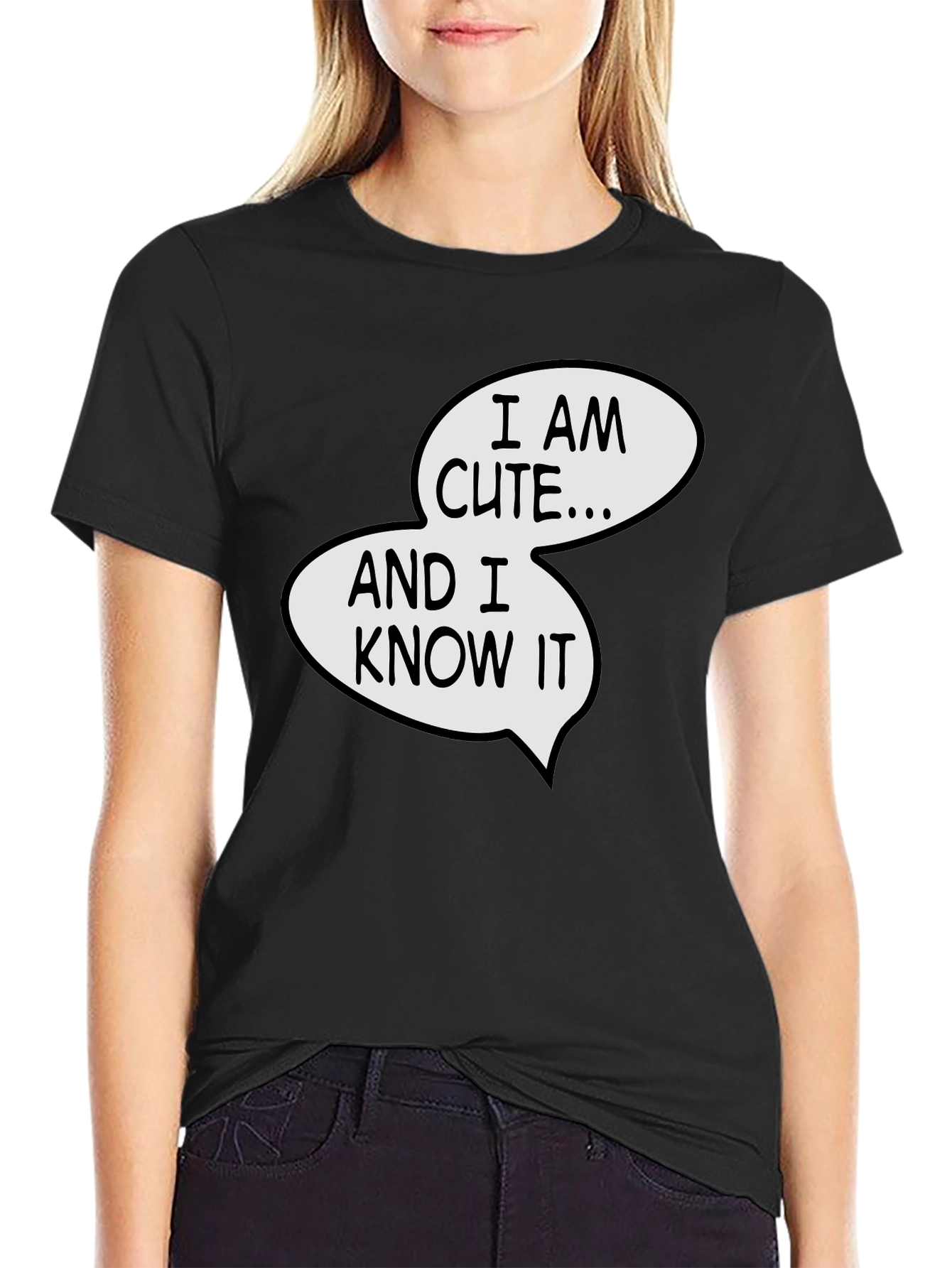 Black Cute & Confident Black Graphic Tee view 2