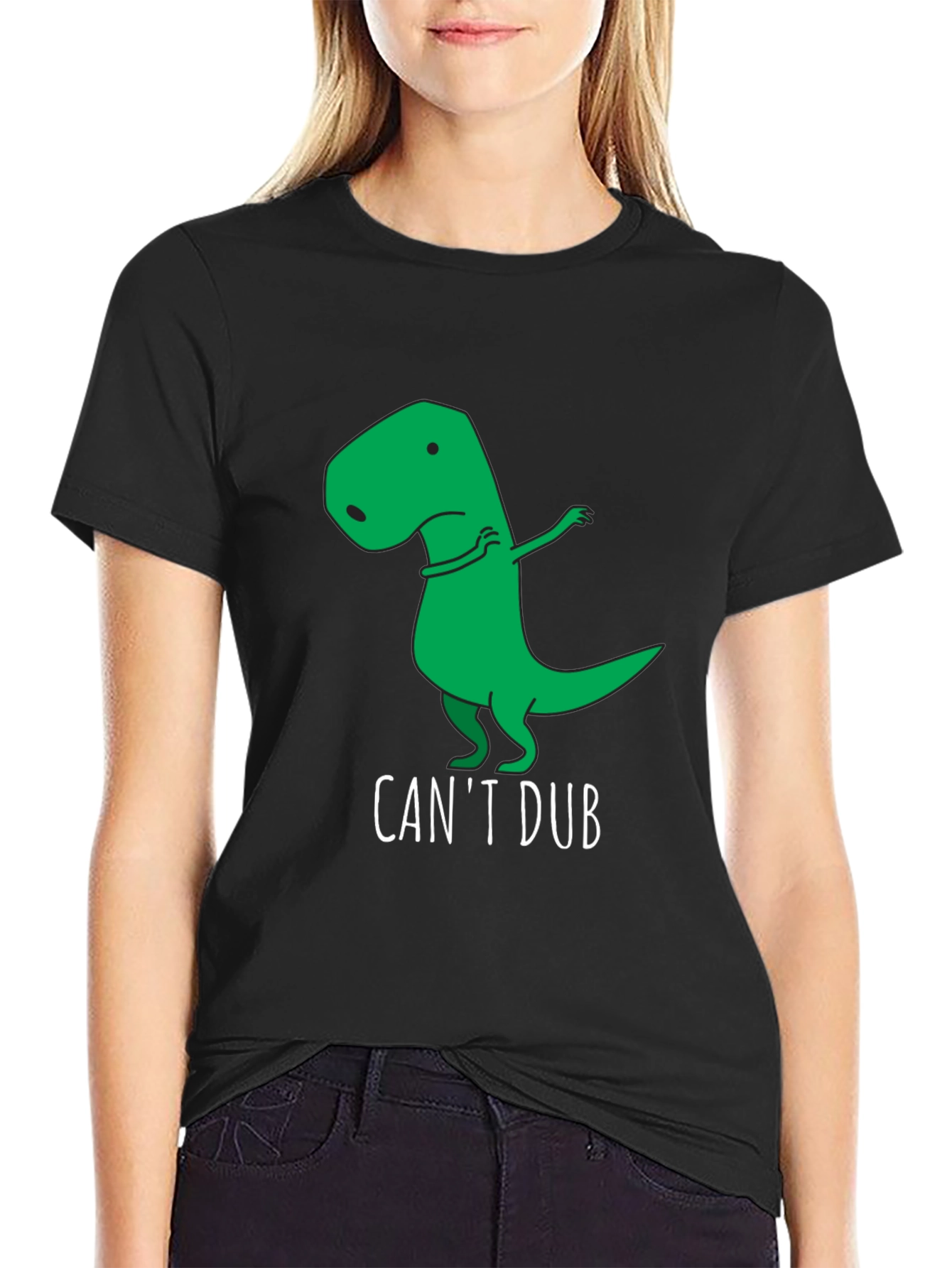 Black Funny "Can't Dub" Dinosaur T-Shirt view 2