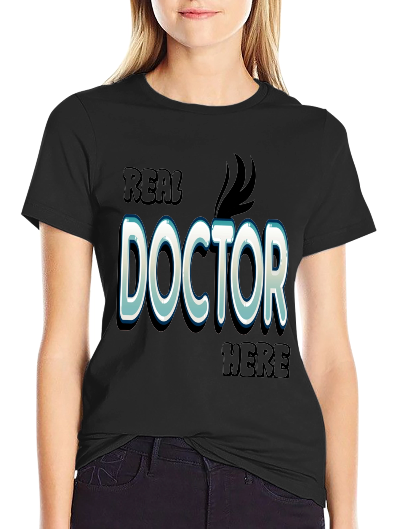Black Real Doctor Here Black Cotton Graphic T-Shirt view 2