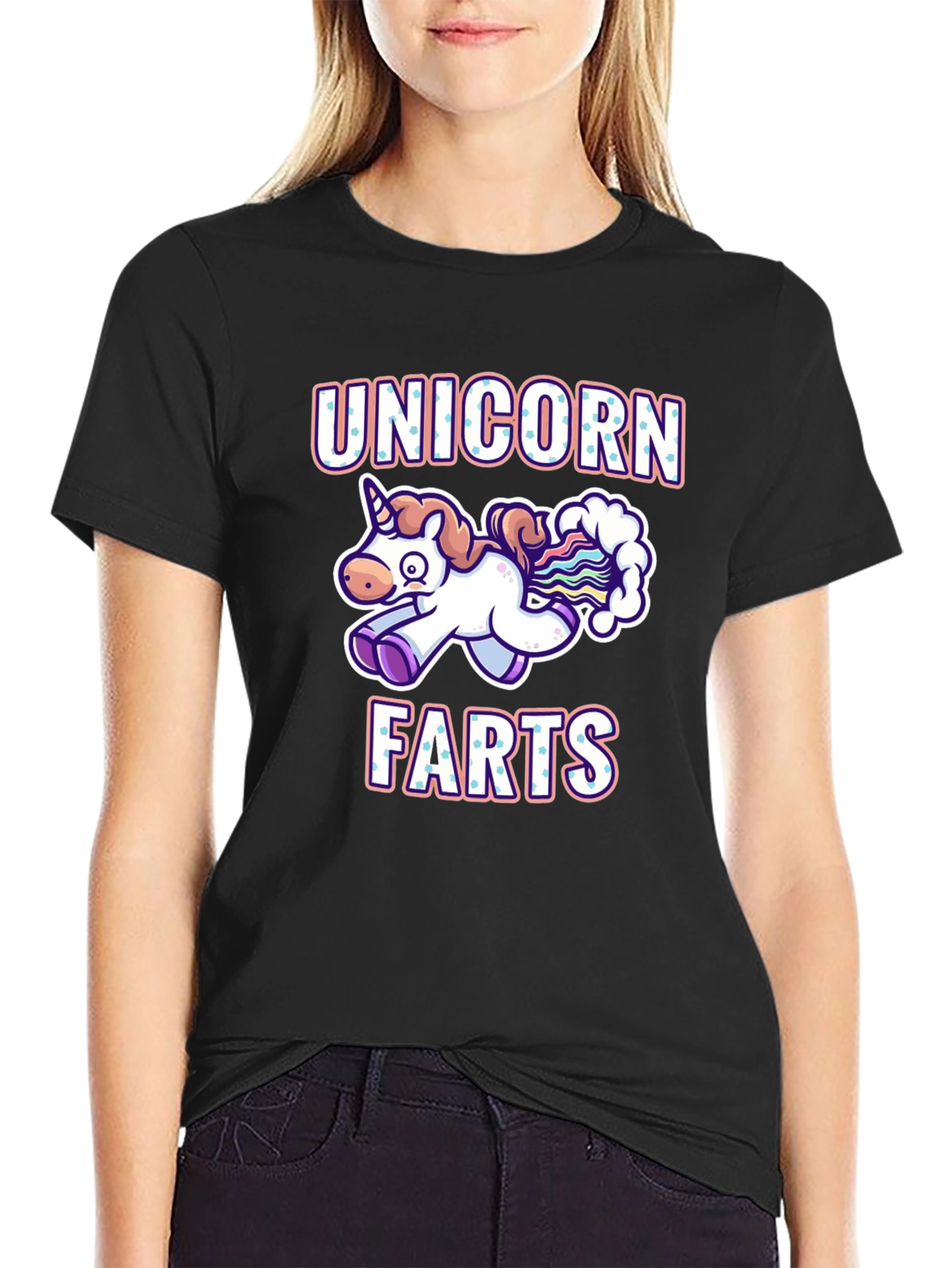 Black Unicorn Farts T-Shirt - Funny Cartoon Graphic Tee view 2